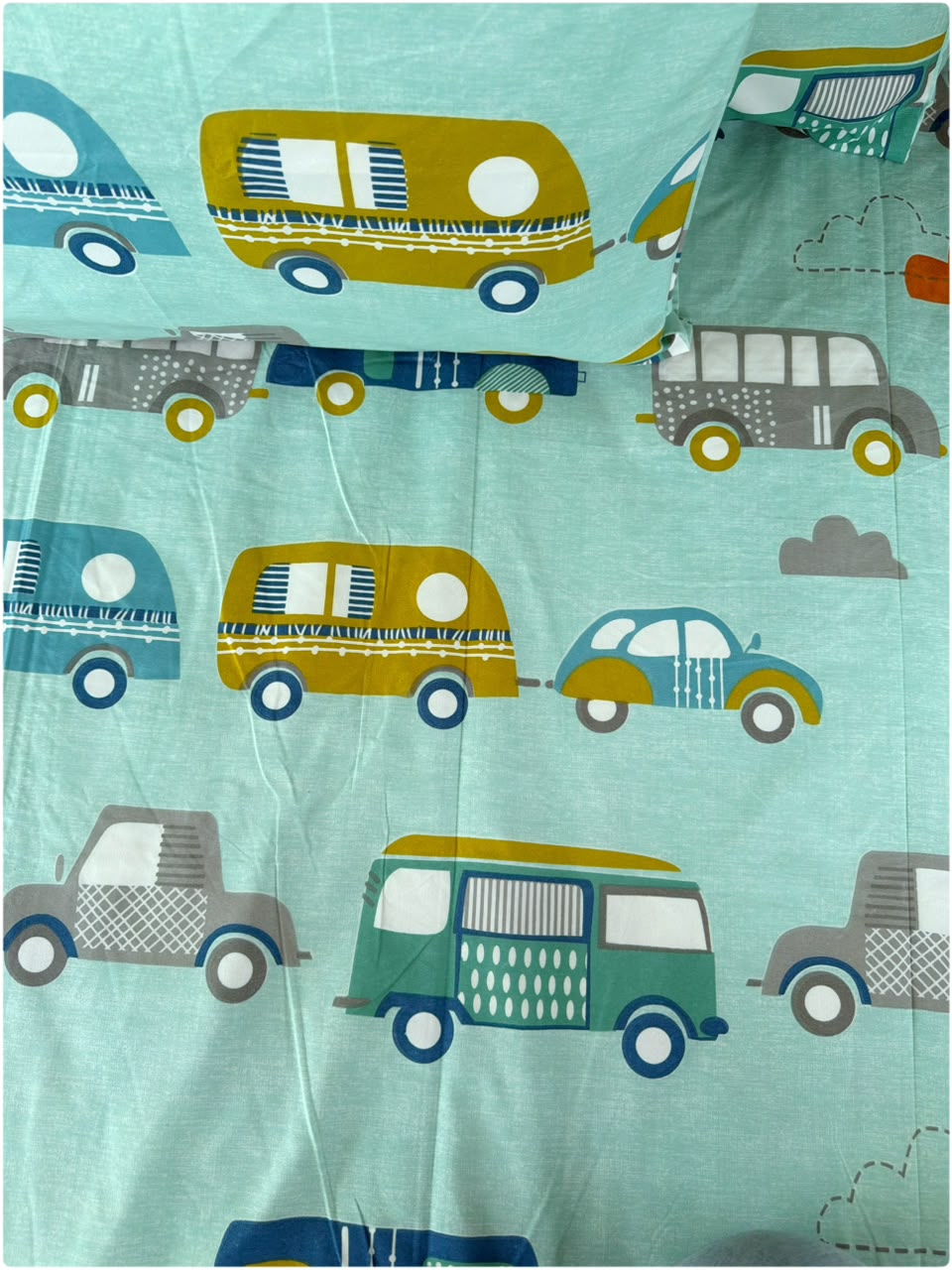 Car Aqua Printed - Kids Bedsheet