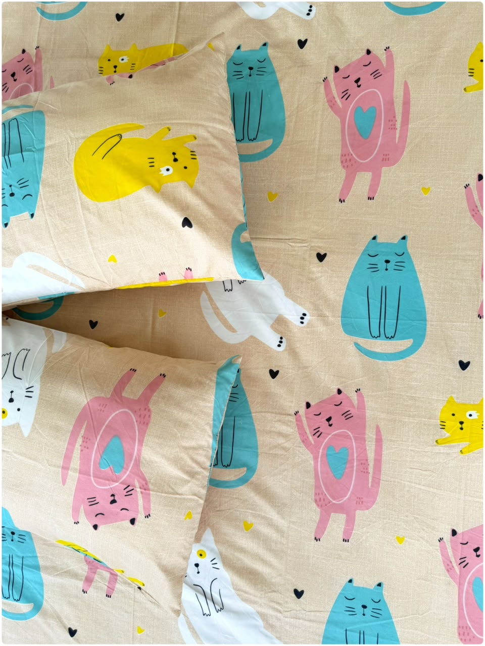 Beige Cat Printed - Kids Bedsheet