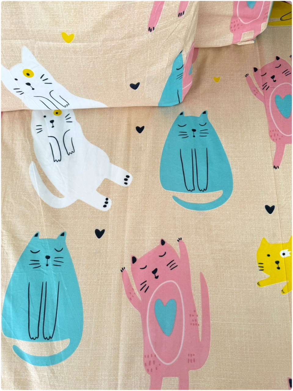 Beige Cat Printed - Kids Bedsheet