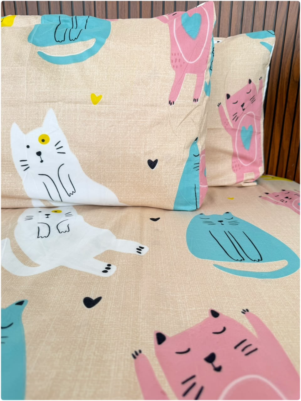 Beige Cat Printed - Kids Bedsheet