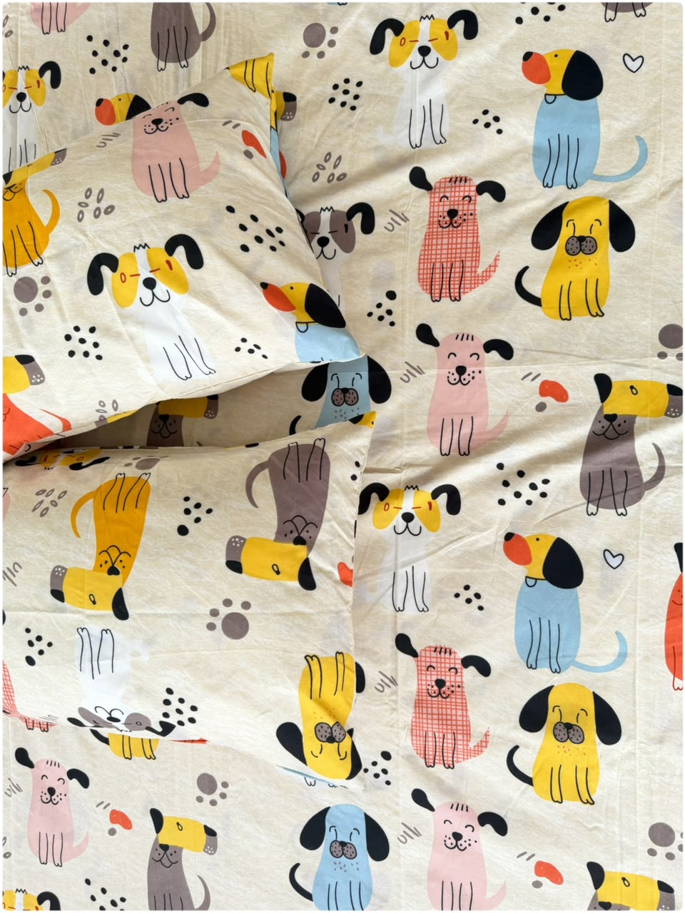 Cream Dog Printed - Kids Bedsheet