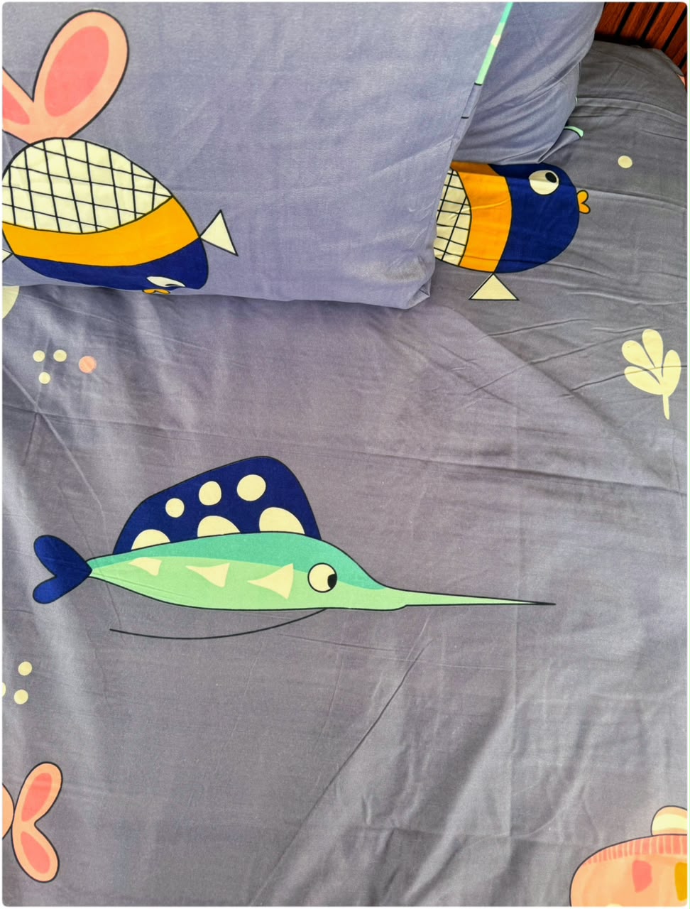 Fish Blue Printed - Kids Bedsheet