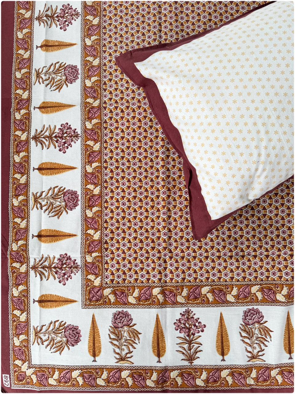 Heritage Printed Single Cotton Bedsheet - Rust