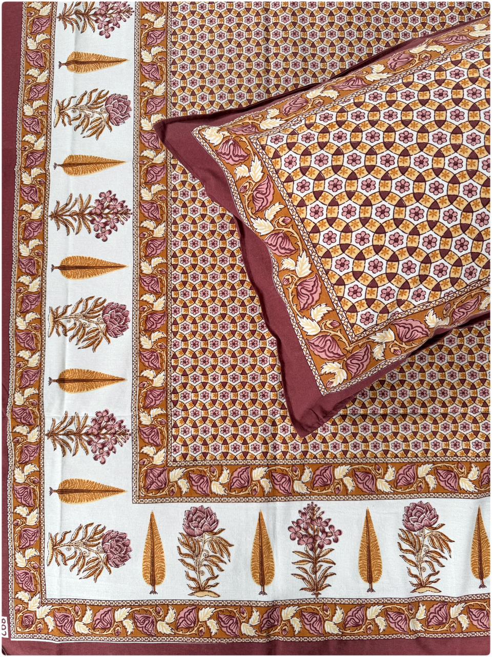 Heritage Printed Single Cotton Bedsheet - Rust