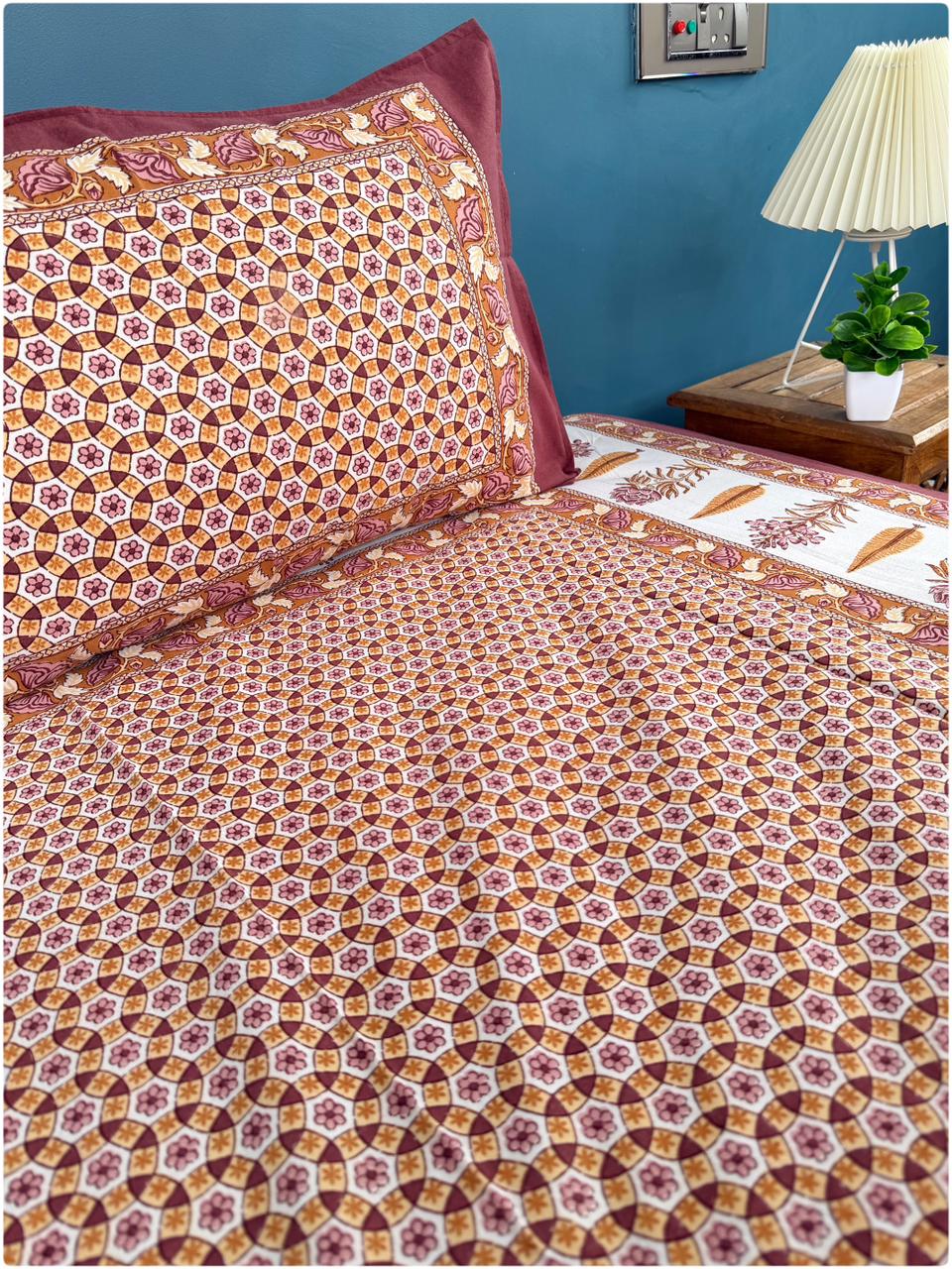 Heritage Printed Single Cotton Bedsheet - Rust