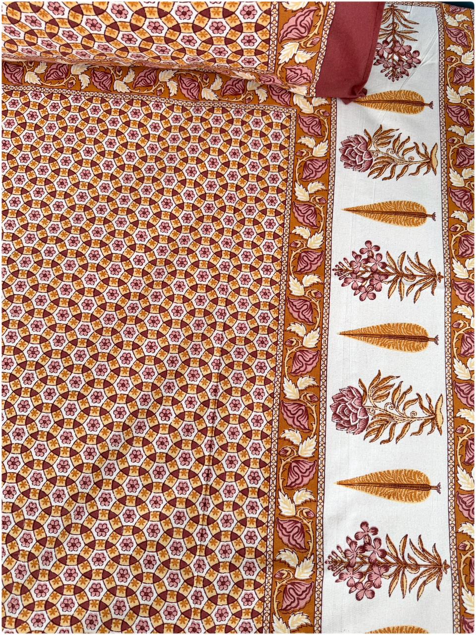 Heritage Printed Single Cotton Bedsheet - Rust