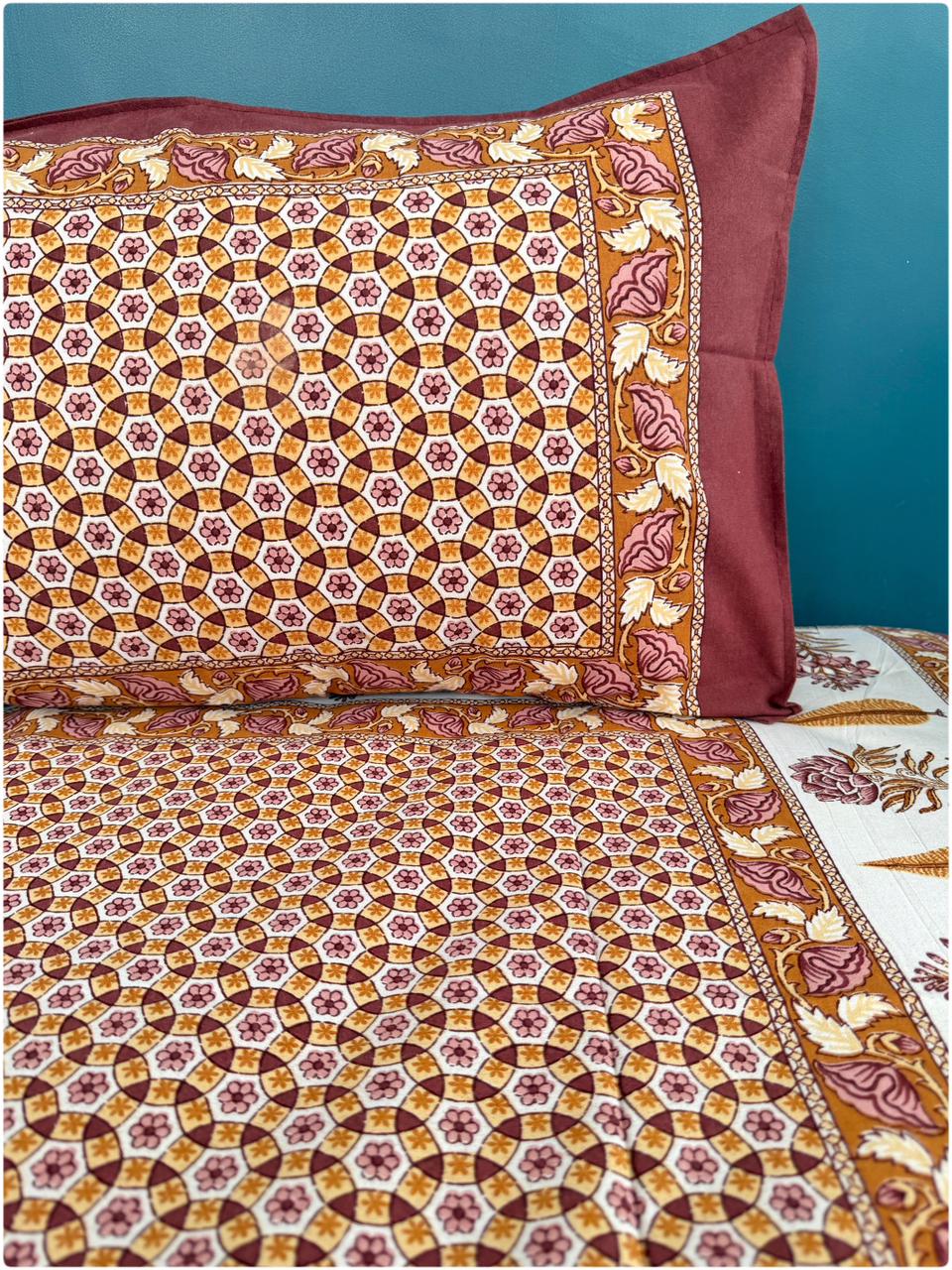 Heritage Printed Single Cotton Bedsheet - Rust