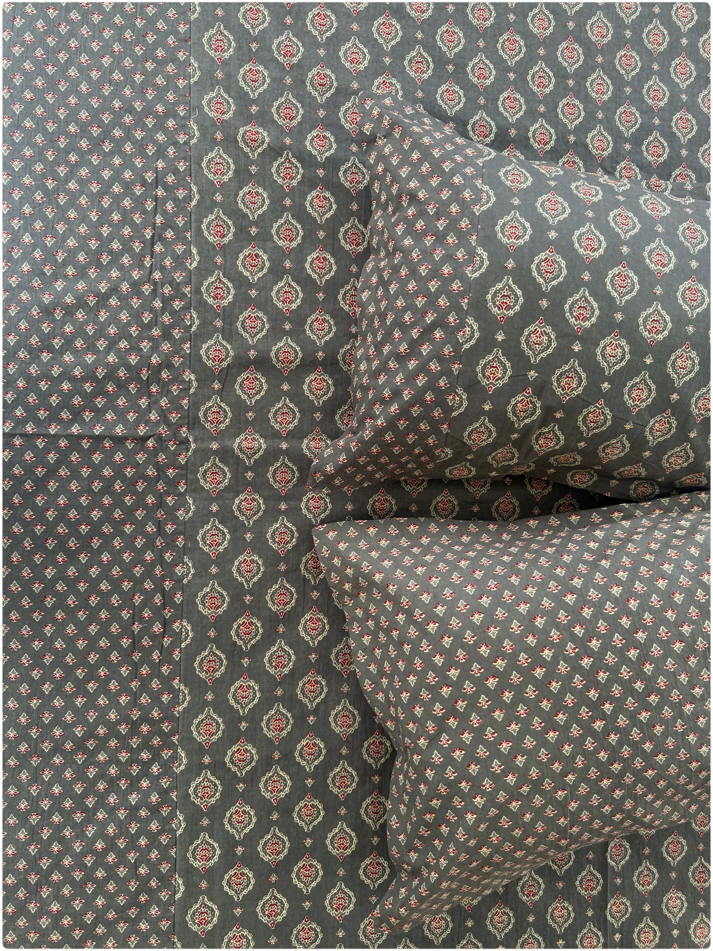 Ethnic Premium Queen Size Bedsheet -Grey
