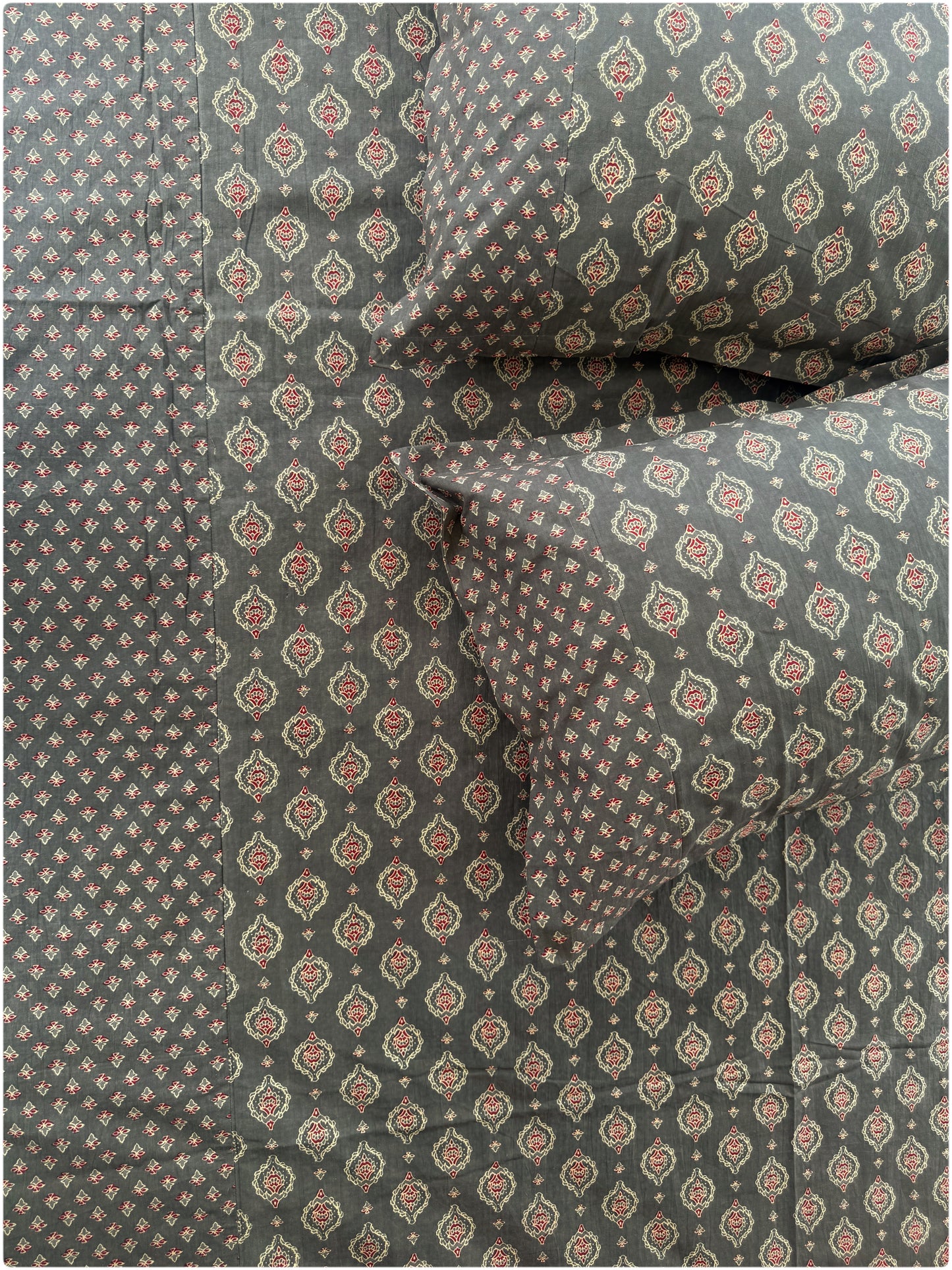 Ethnic Premium Queen Size Bedsheet -Grey