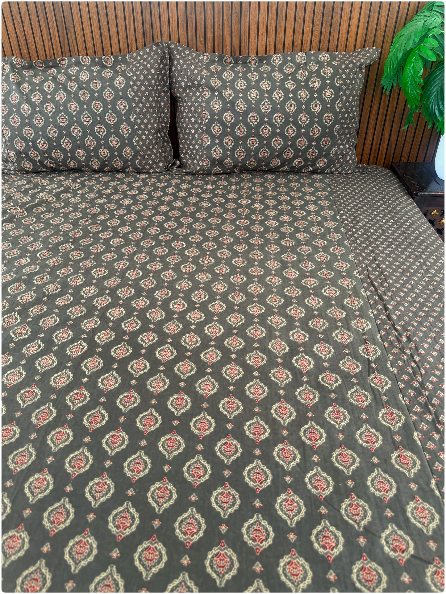 Ethnic Premium Queen Size Bedsheet -Grey