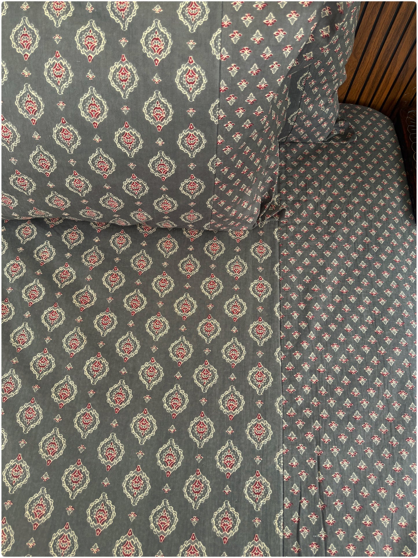 Ethnic Premium Queen Size Bedsheet -Grey