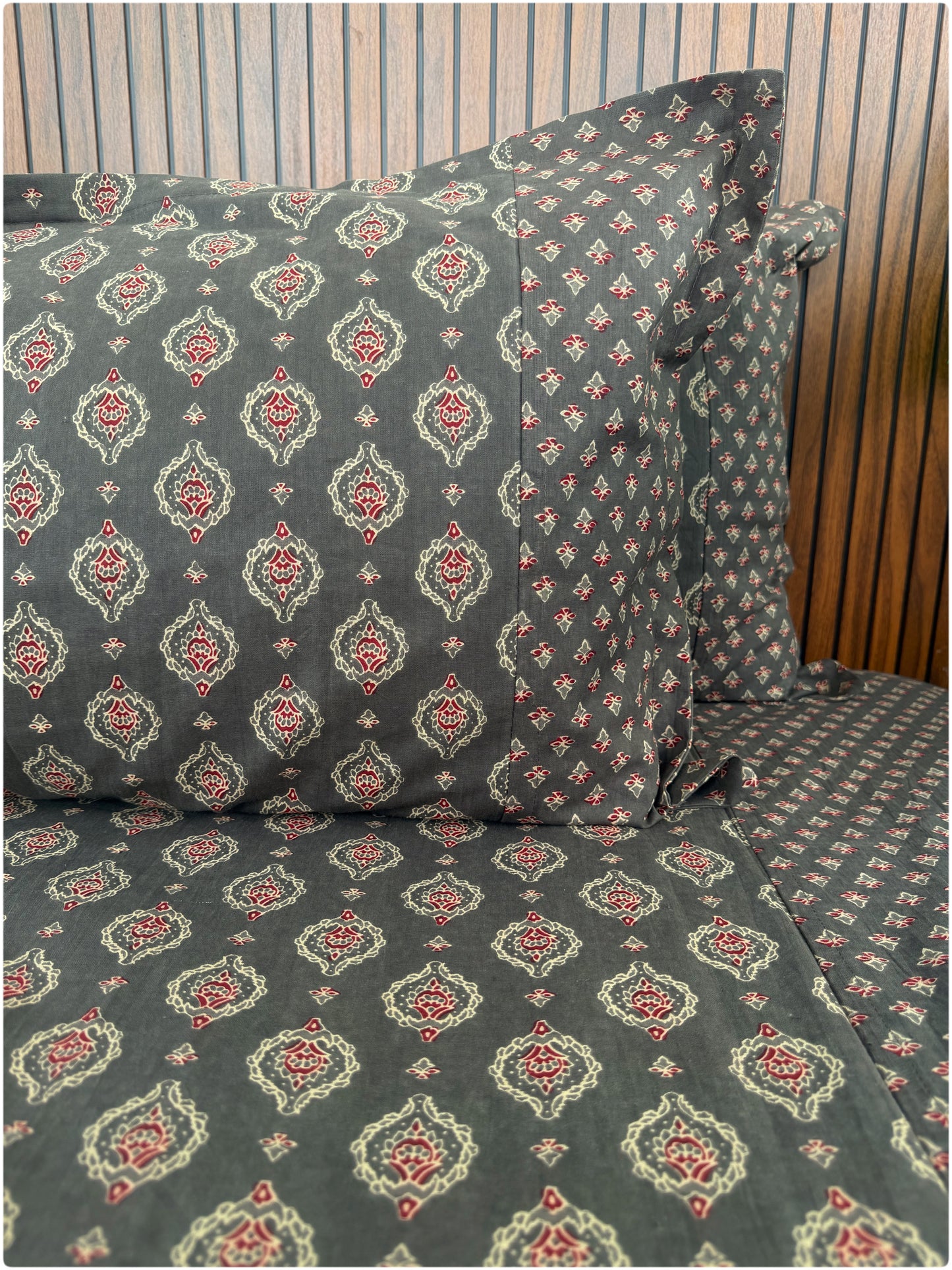 Ethnic Premium Queen Size Bedsheet -Grey