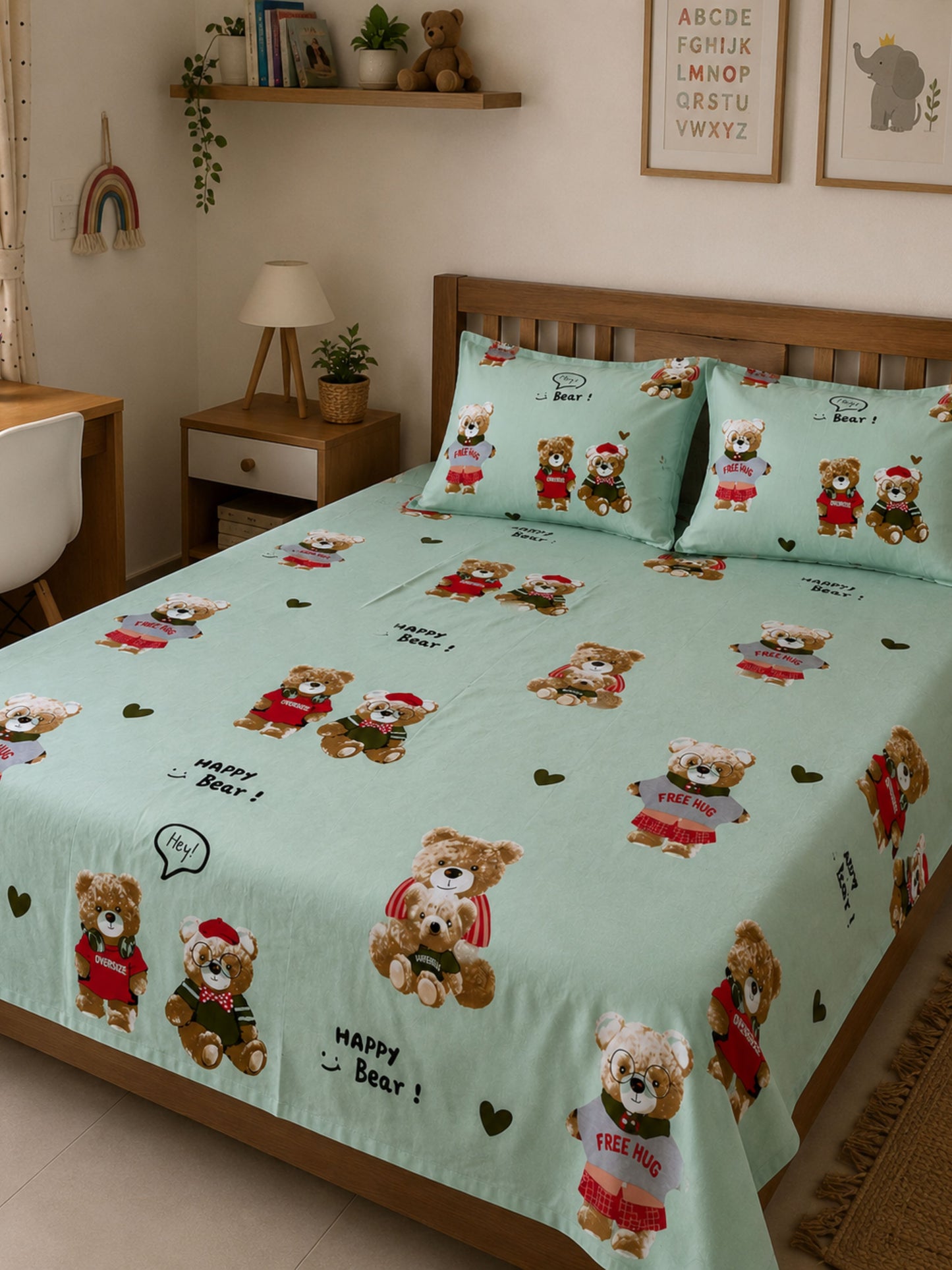 Teddy Green Play – Kids Playtime Bed Sheet Set 180 TC