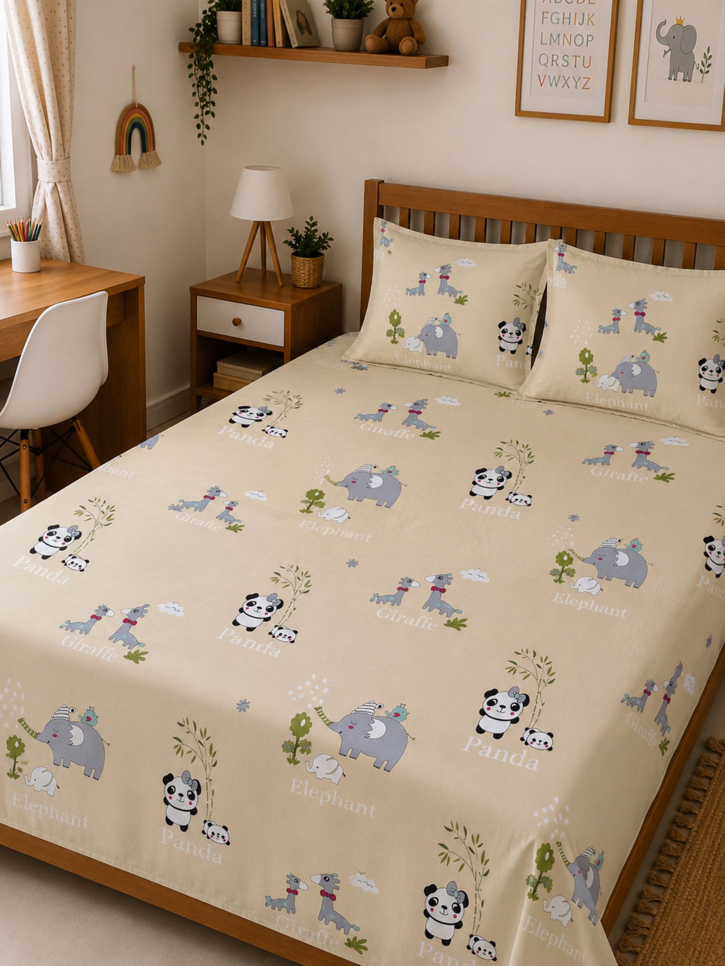 Zoo Yellow Fun – Kids Happy Sleep Bed Sheet Set 180 TC