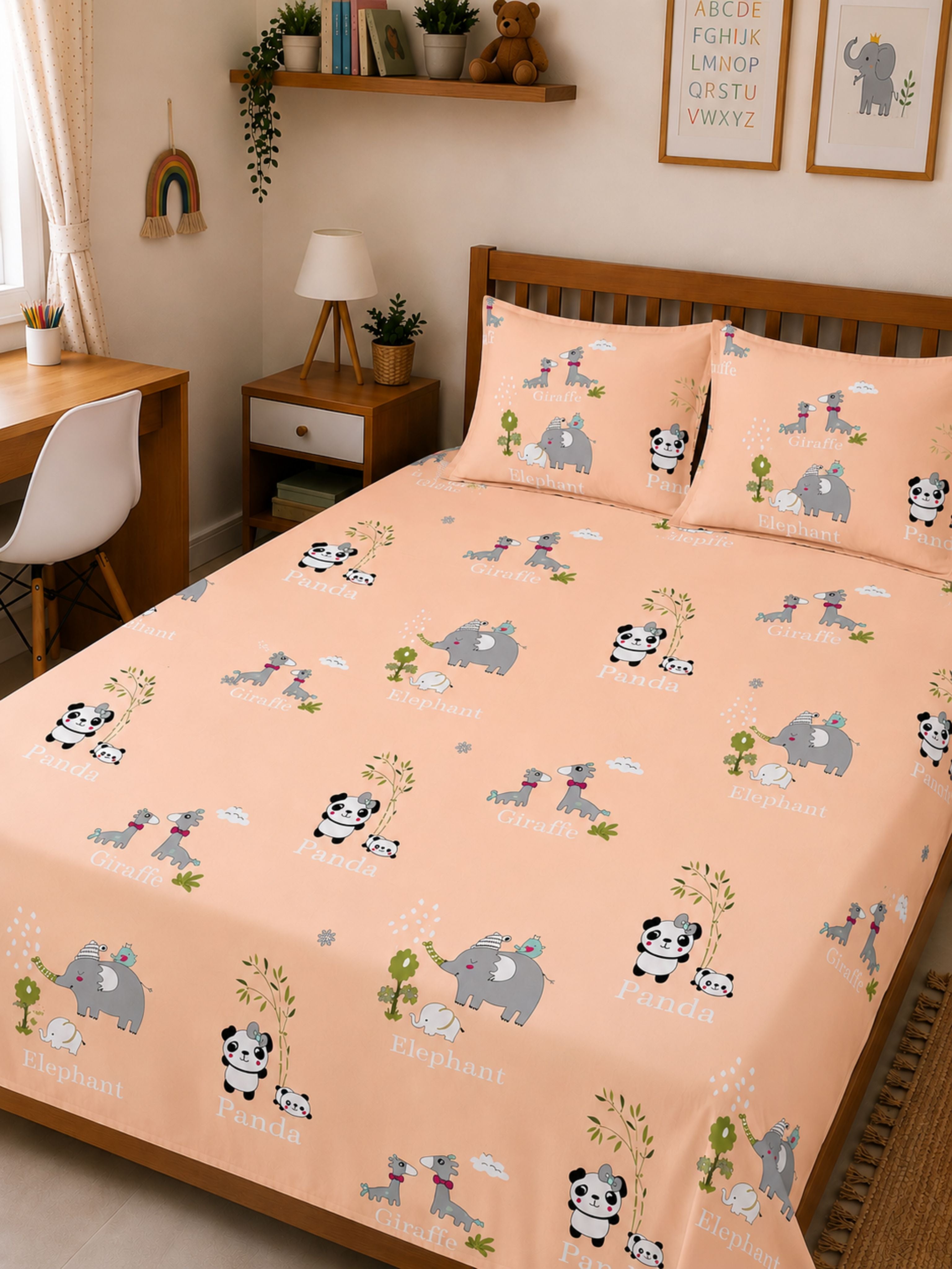 Zoo Peach Safari – Kids Playtime Bed Sheet 180 TC