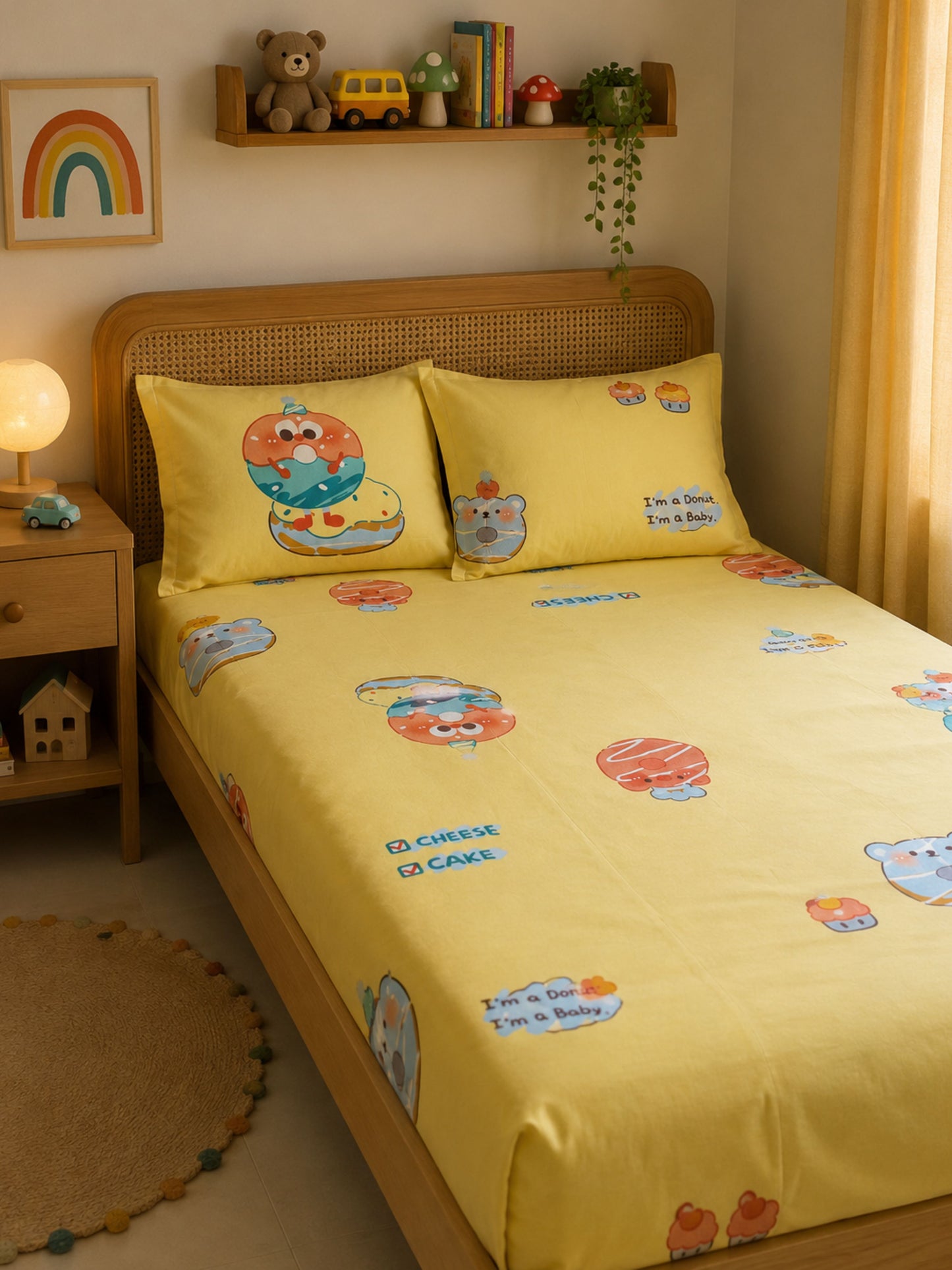 Donut Yellow Delight – Kids Happy Treat Bed Sheet Set 180 TC
