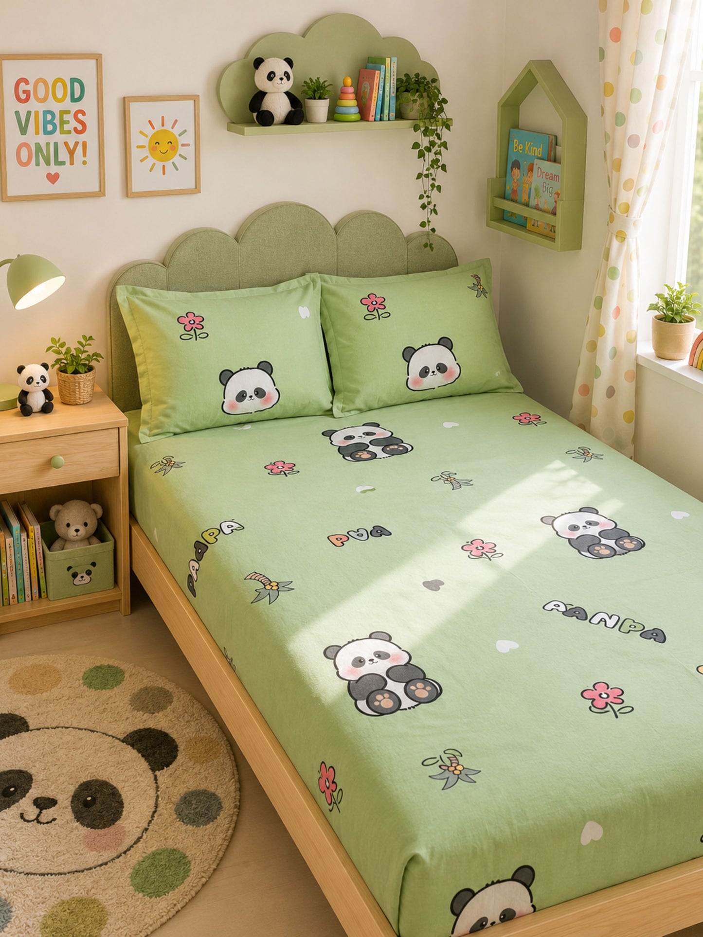 Panda Green Playland – Kids Fun Sleep Bed Sheet Set 180 TC