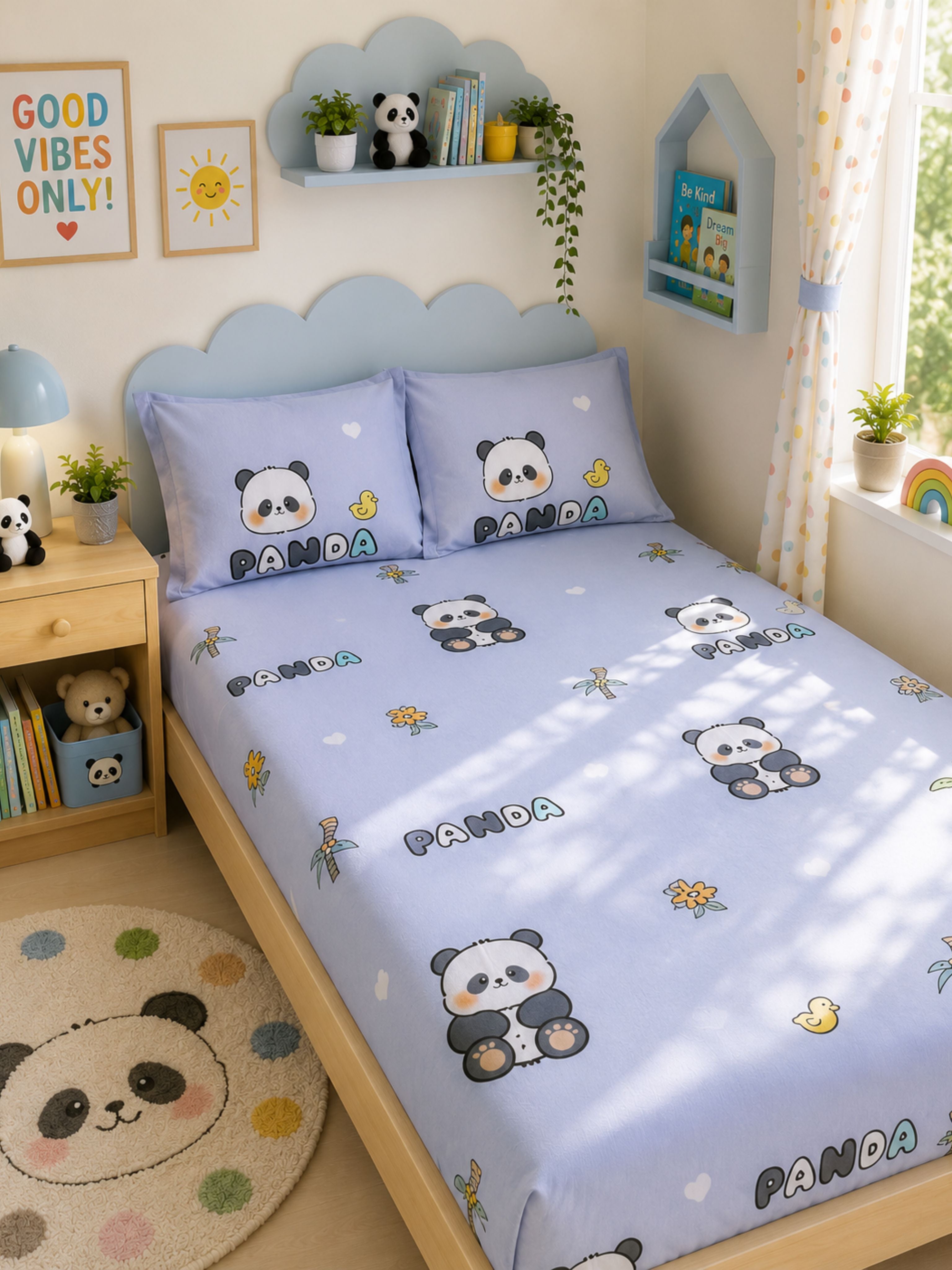Panda Lilac Dreams – Kids Dreamland Bed Sheet 180 TC