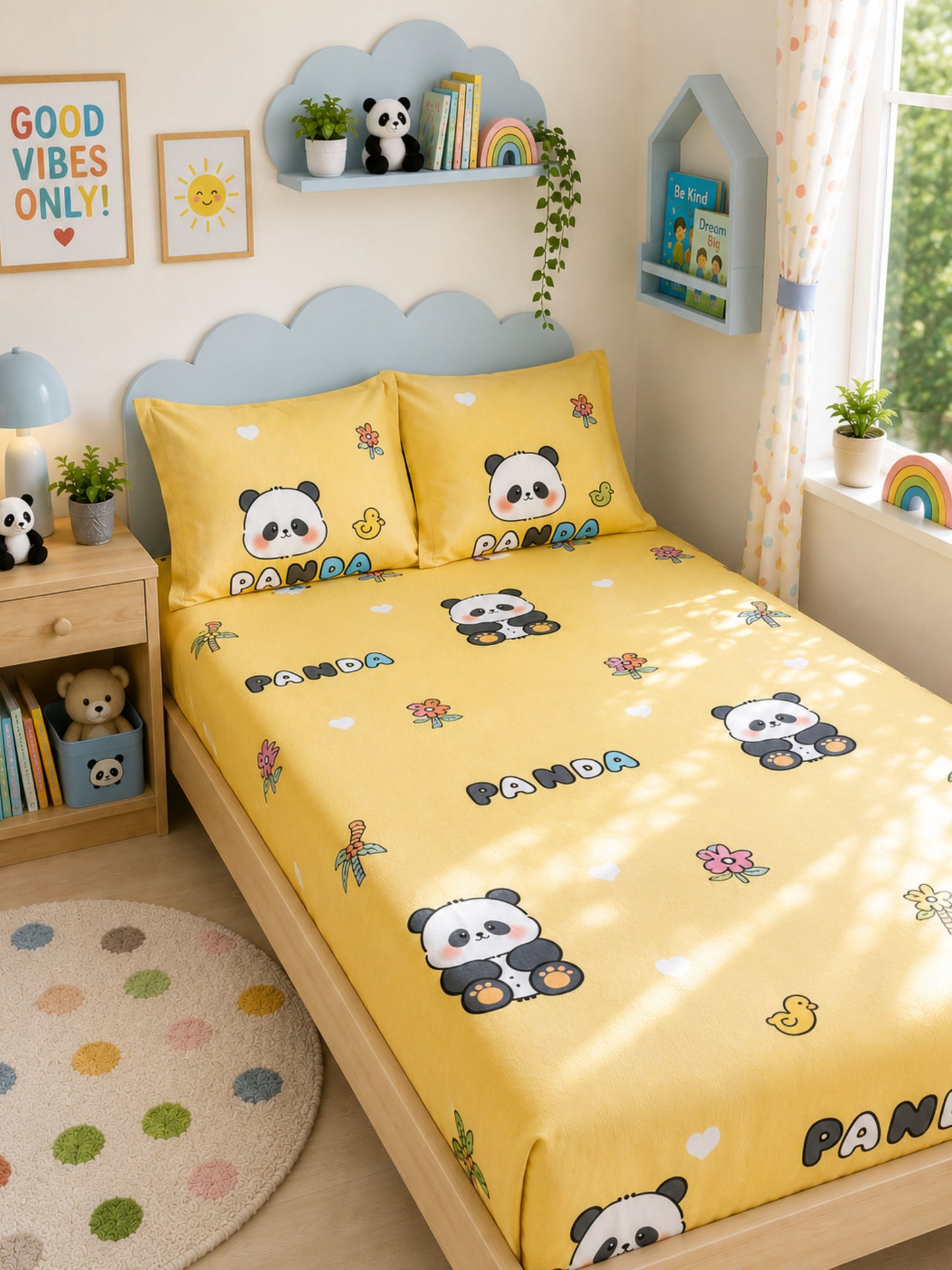 Panda Yellow Fun – Kids Cheerful Bed Sheet Set 180 TC