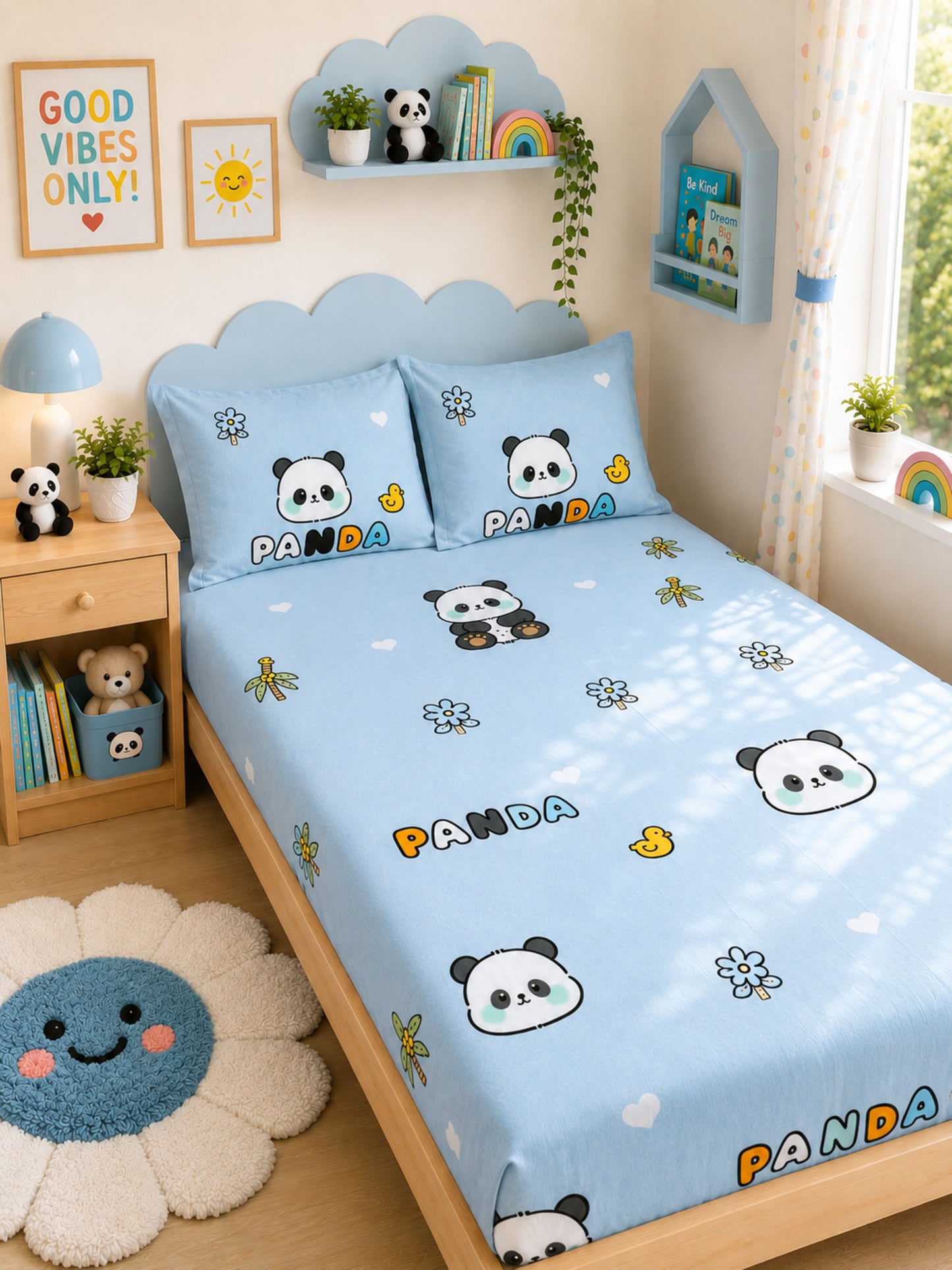 Panda Blue Tales – Kids Storytime Bed Sheet 180 TC
