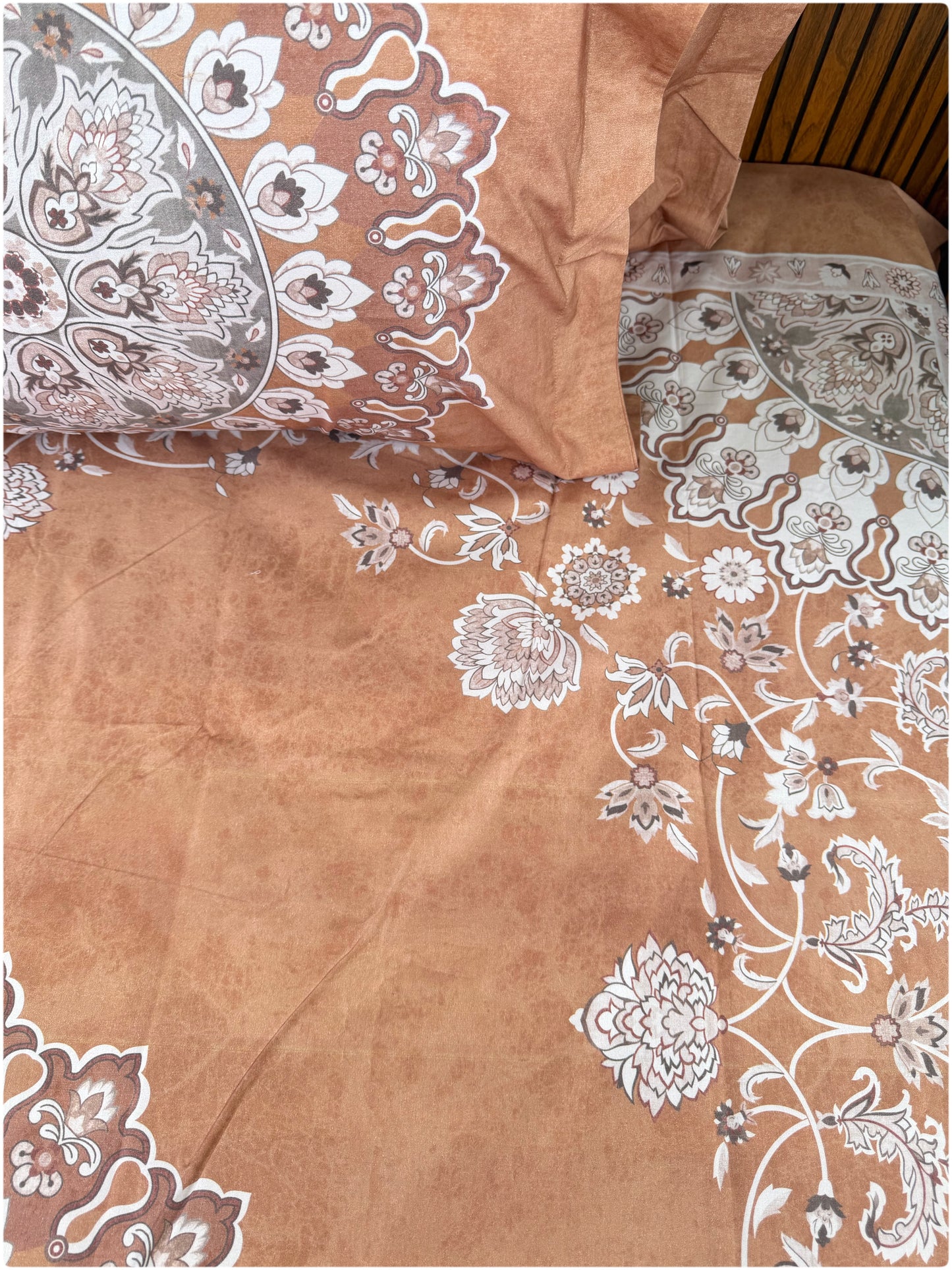 Ethnic Premium Super King Size Bedsheet - 300TC - Rust