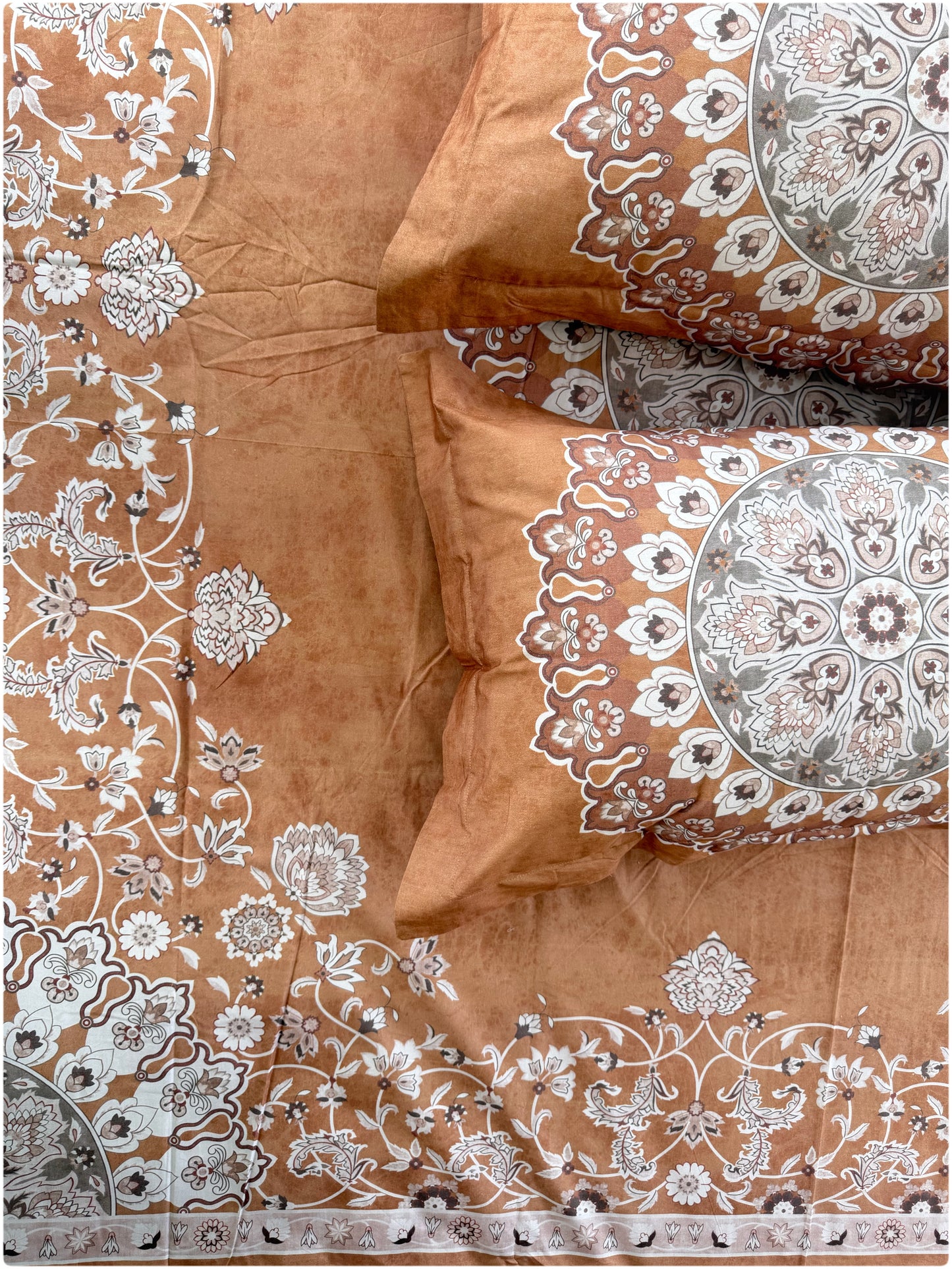 Ethnic Premium Super King Size Bedsheet - 300TC - Rust