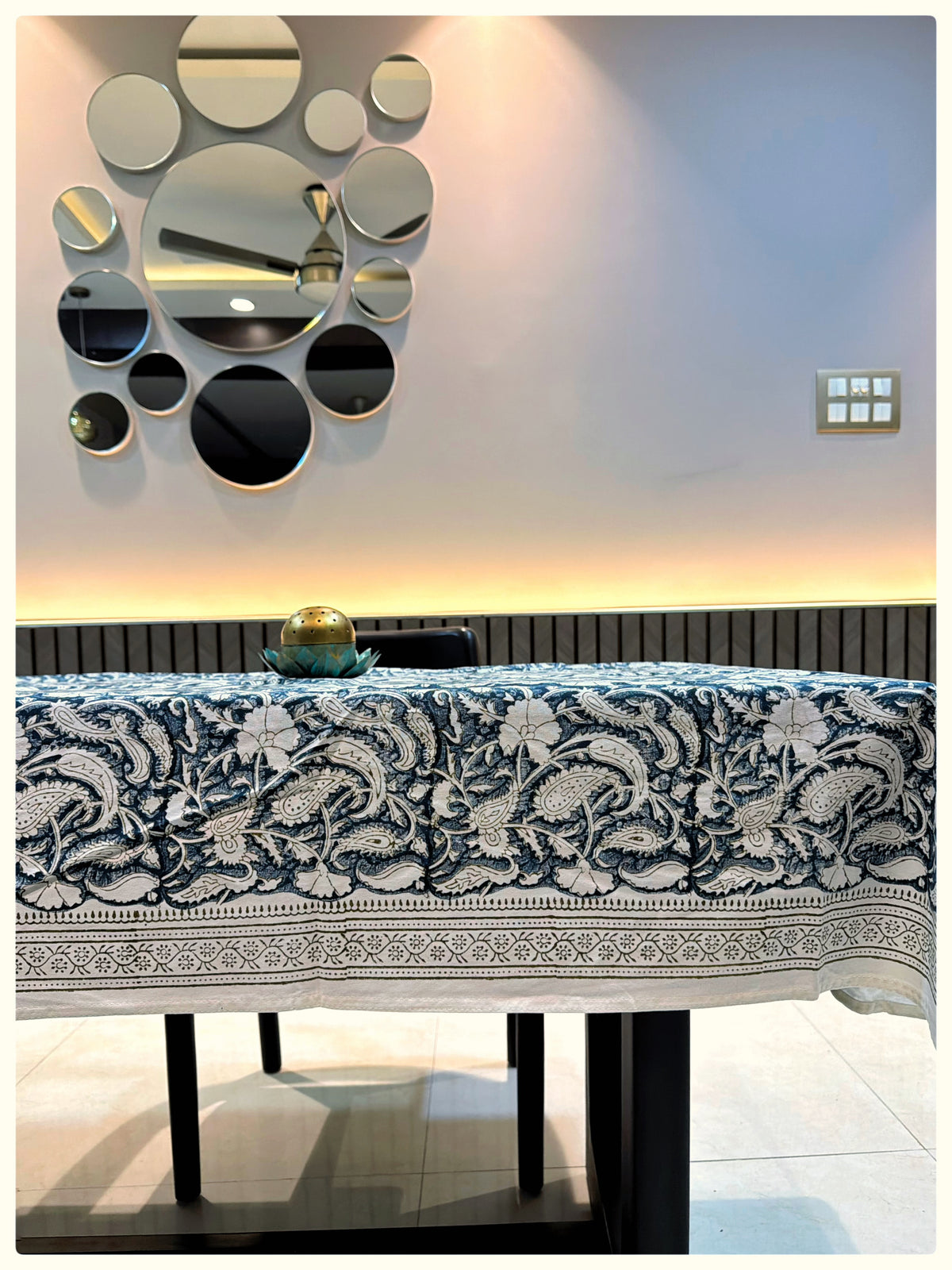 Handblock White & Navy Table Cover – 4 Seater (40 x 60 inches)