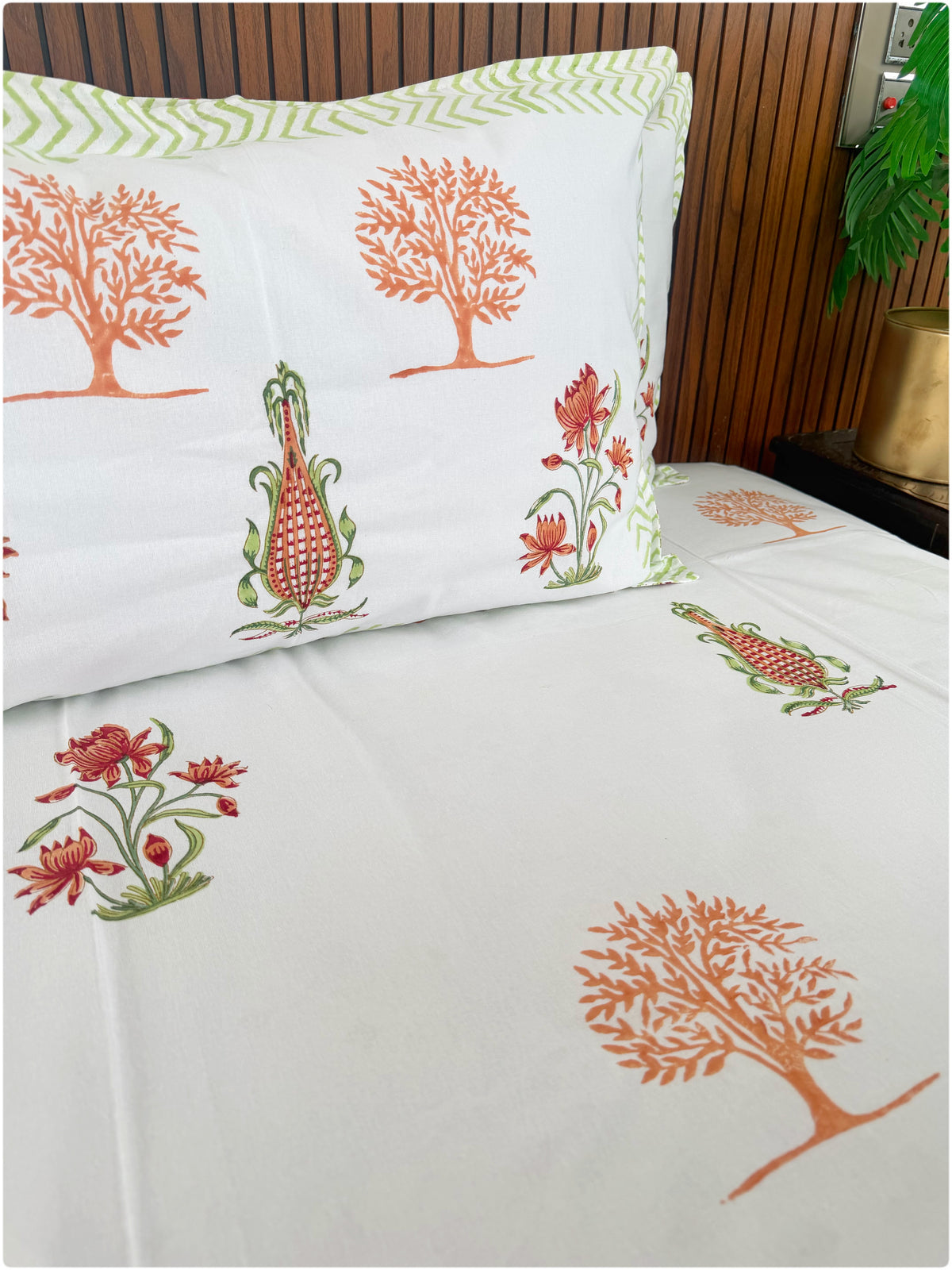 White & Rust OG Handblock Bedsheet