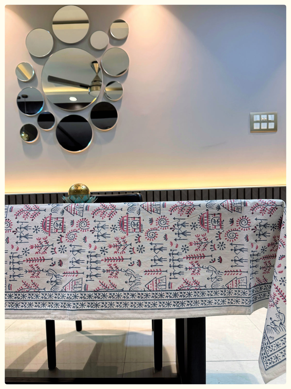 Handblock Ivory Table Cover – 4 Seater (40 x 60 inches)