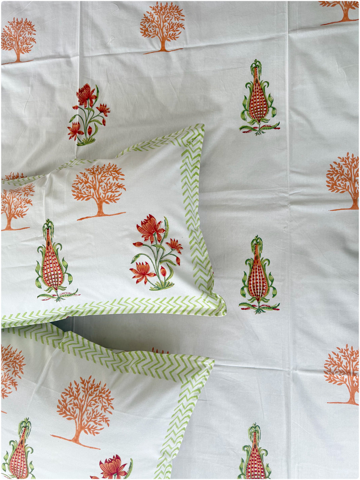 White & Rust OG Handblock Bedsheet