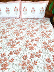 White & Peach OG Handblock Super King Bedsheet