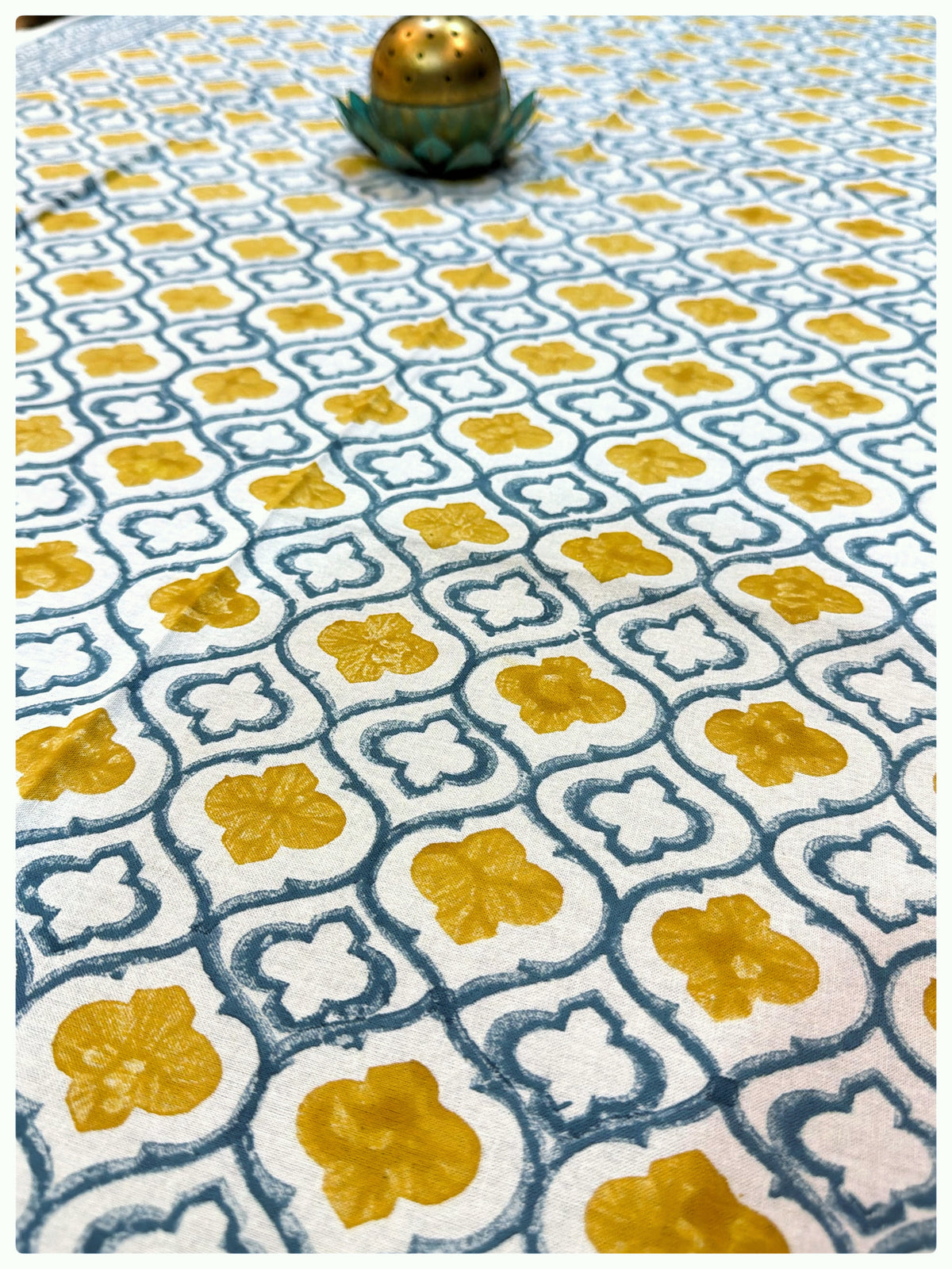 Handblock White & Mustard Table Cover – 4 Seater (40 x 60 inches)