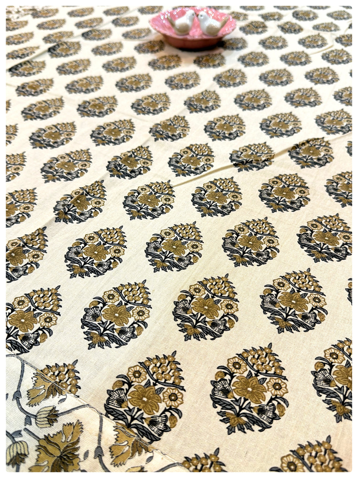 Ajrakh Cream & M.Green Table Cover – 4 Seater (40 x 60 inches)