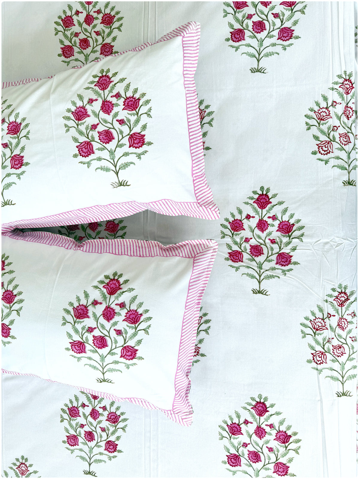 White & Rani OG Handblock Super King Bedsheet