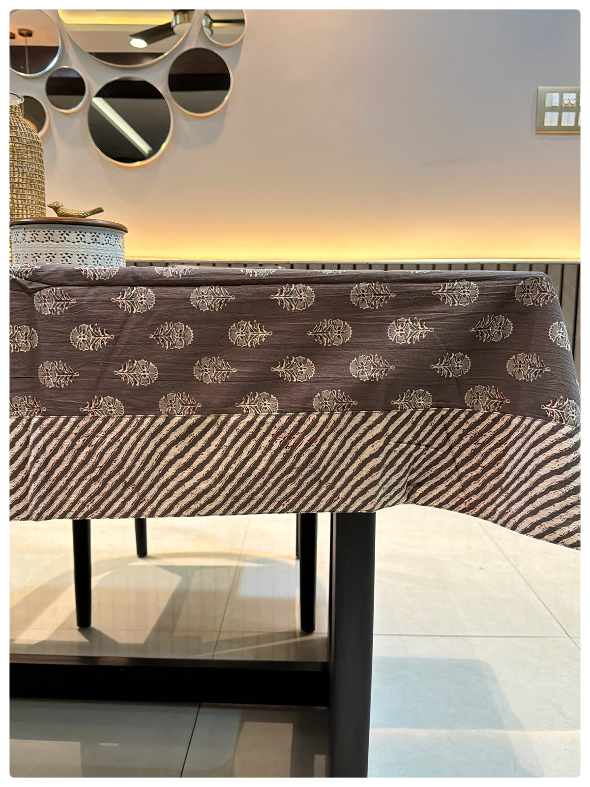 Ajrakh Grey Table Cover – 4 Seater (40 x 60 inches)