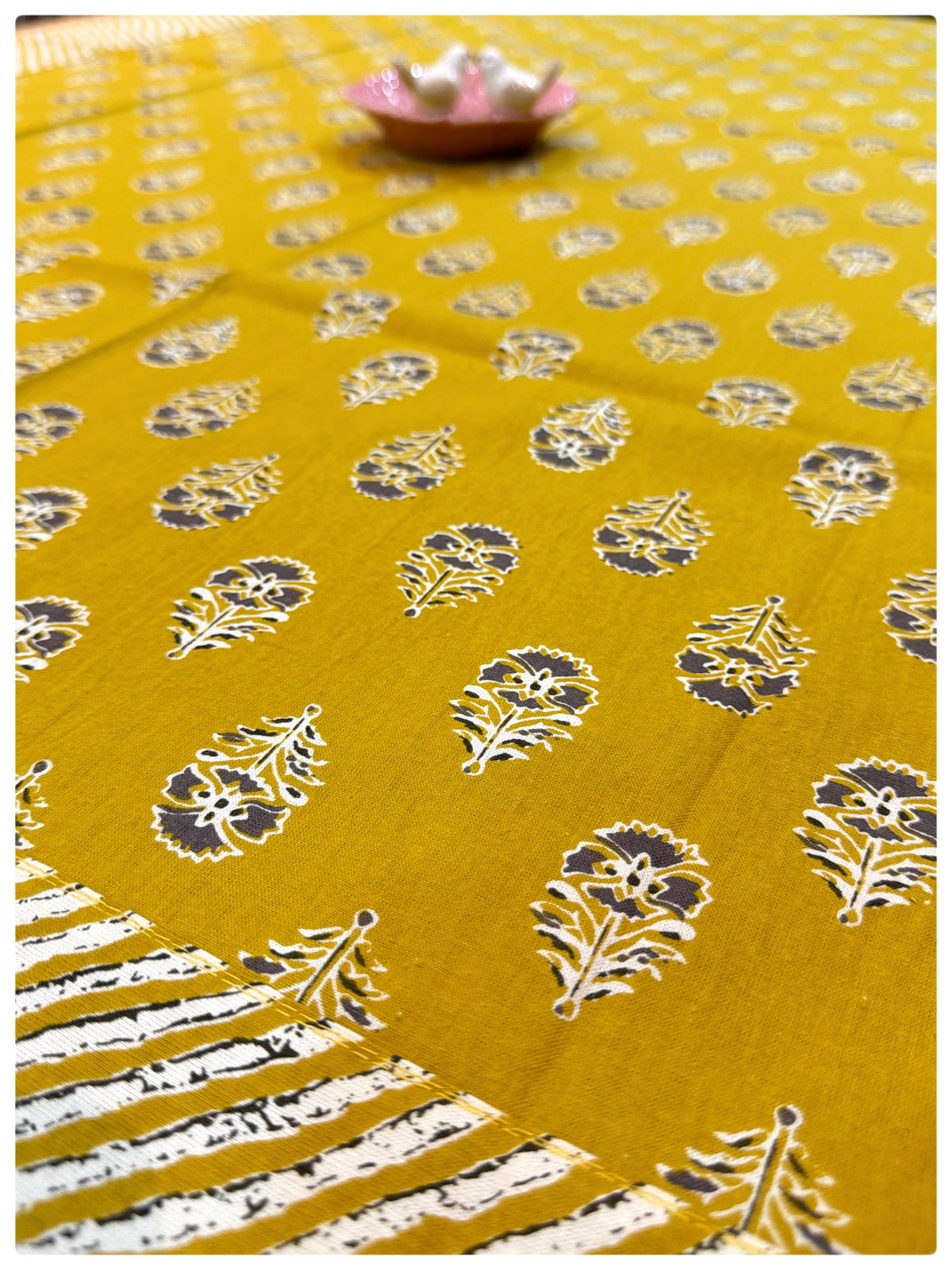 Ajrakh Mustard Table Cover – 4 Seater (40 x 60 inches)