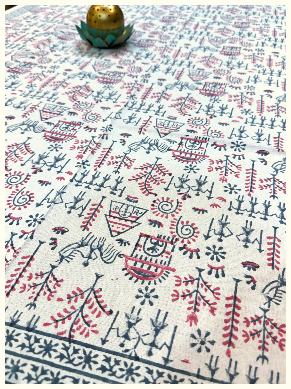 Handblock Ivory Table Cover – 4 Seater (40 x 60 inches)