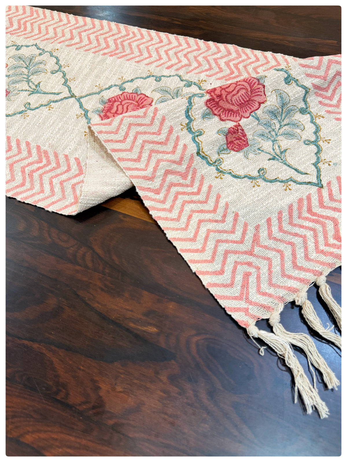 Jute Pink Roses Table Runner – (13 x 72 Inches)