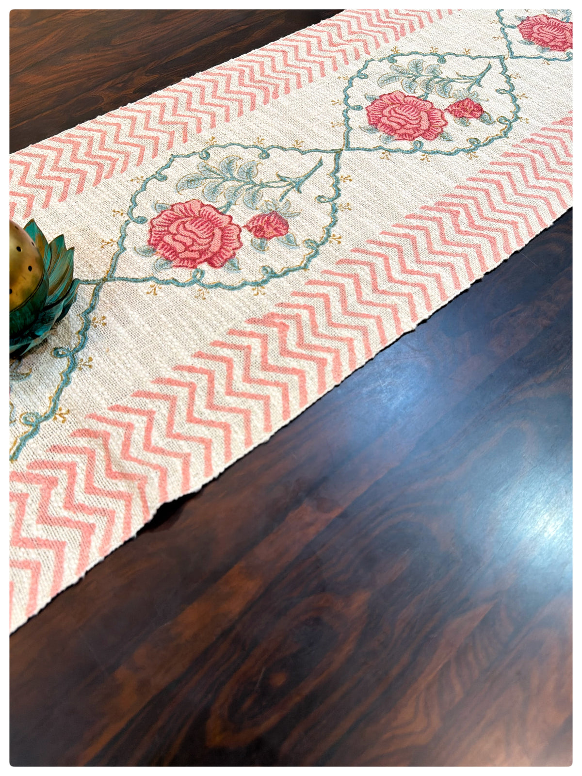 Jute Pink Roses Table Runner – (13 x 72 Inches)
