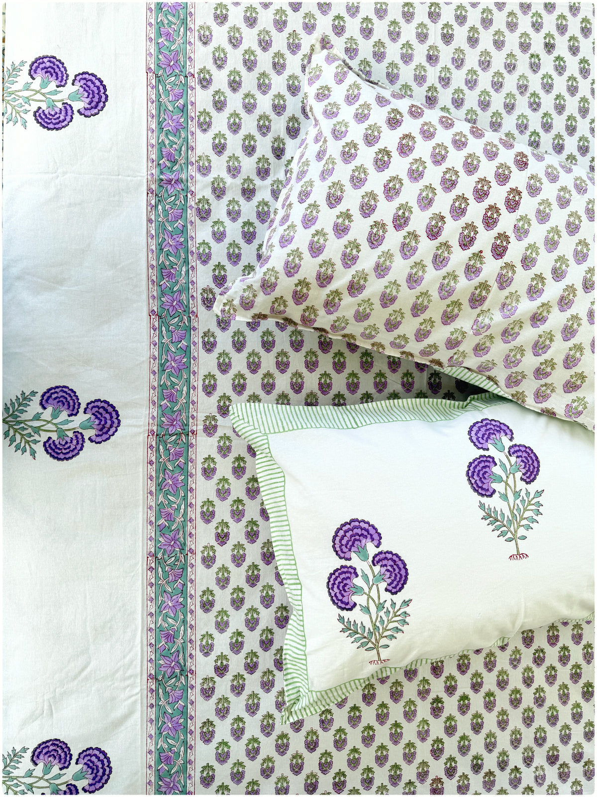 White & Purple OG Handblock Super King Bedsheet