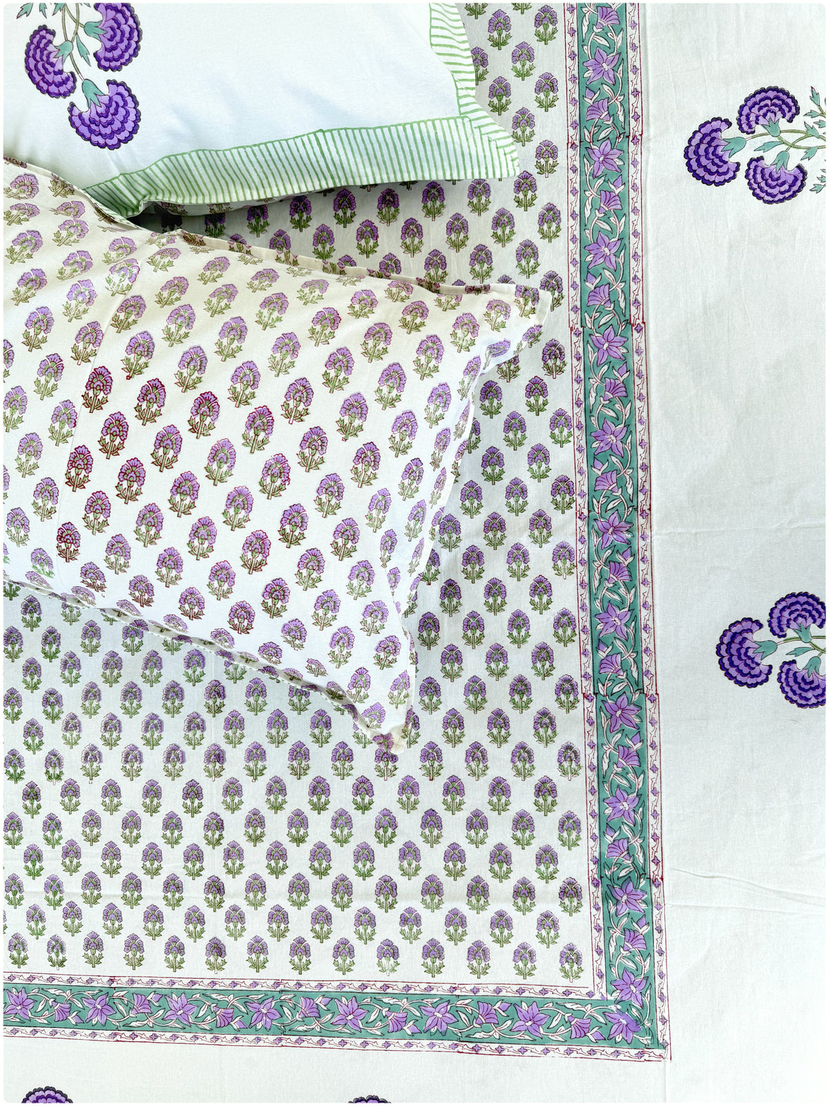 White & Purple OG Handblock Super King Bedsheet