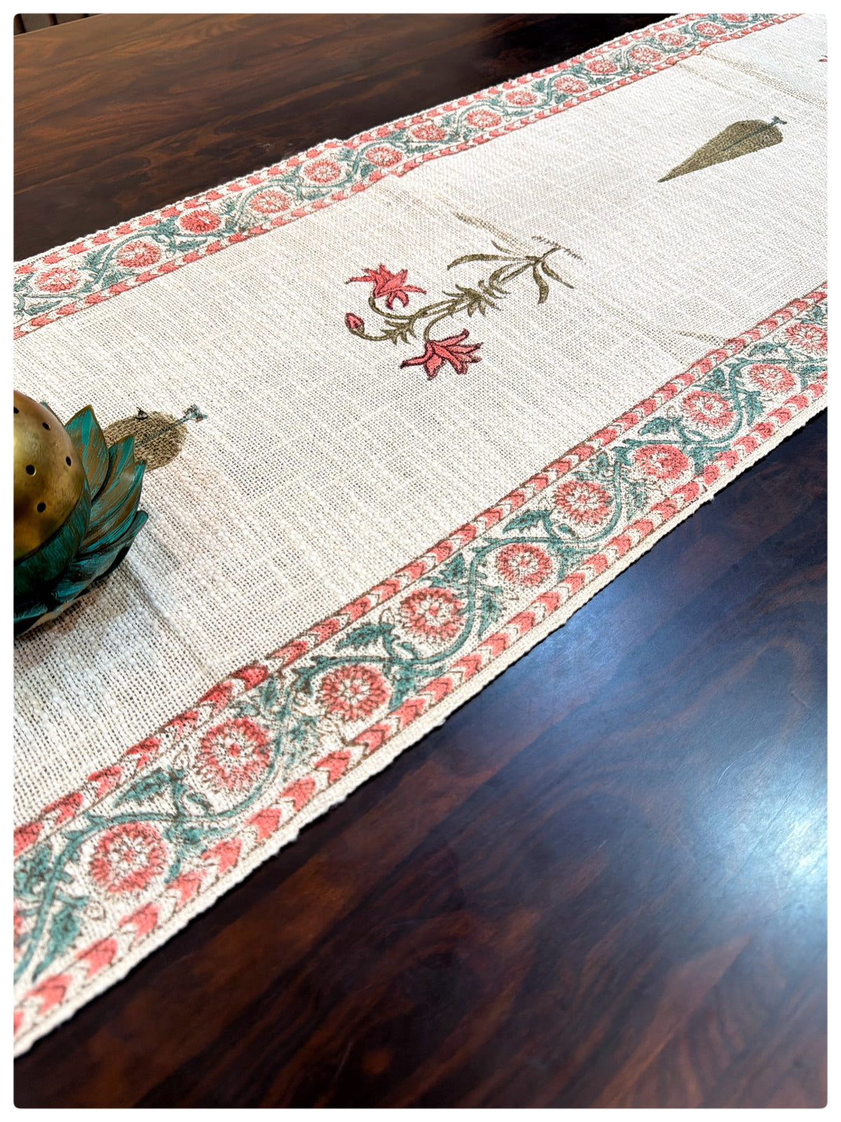 Jute Pink & Green Table Runner – (13 x 72 Inches)