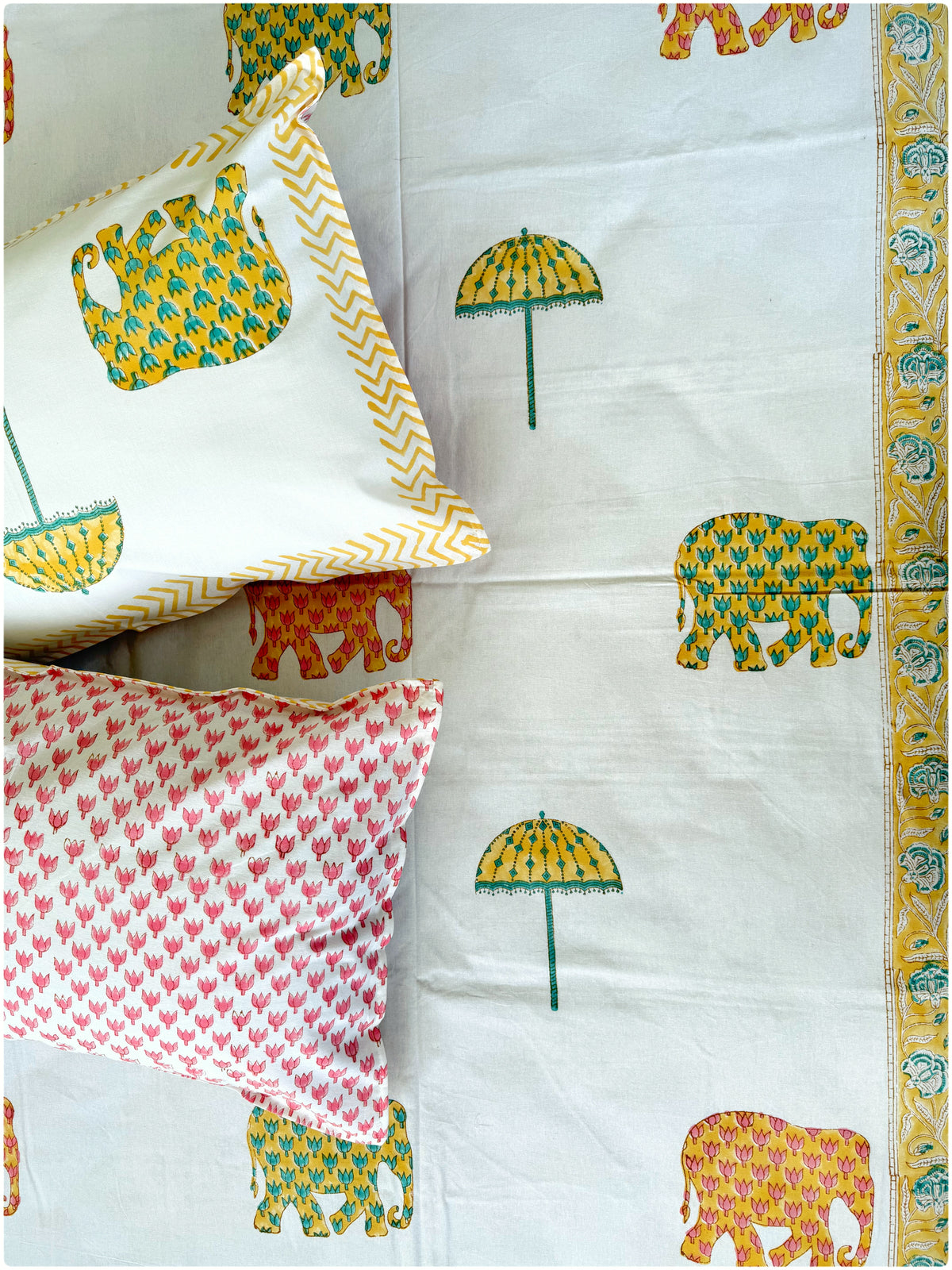 Golden Meadow Handblock Queen Bedsheet