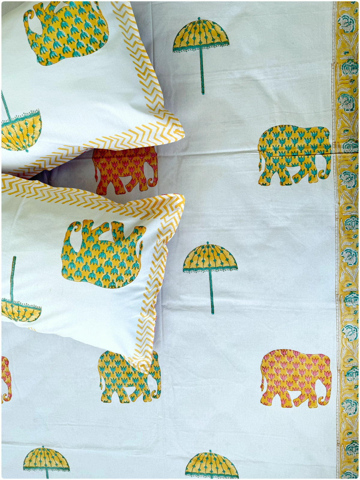 Golden Meadow Handblock Queen Bedsheet