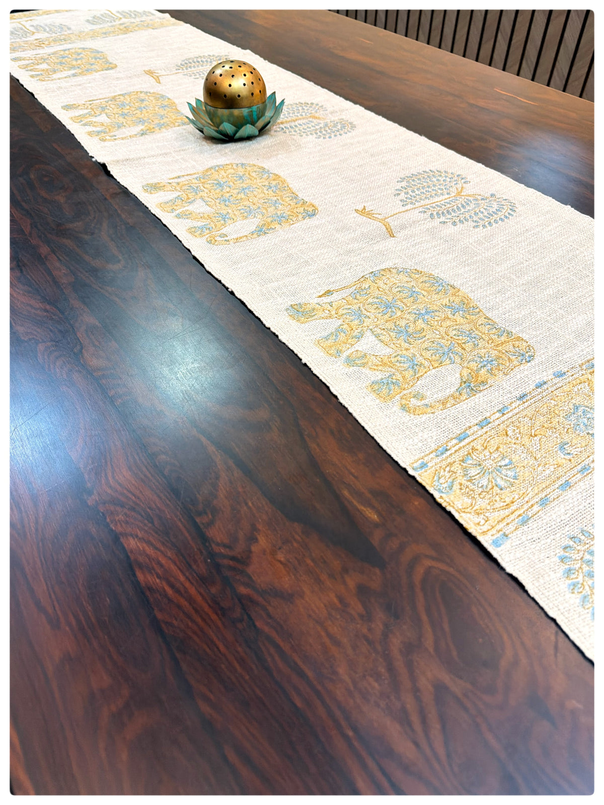 Jute Yellow Elephants Table Runner – (13 x 72 Inches)