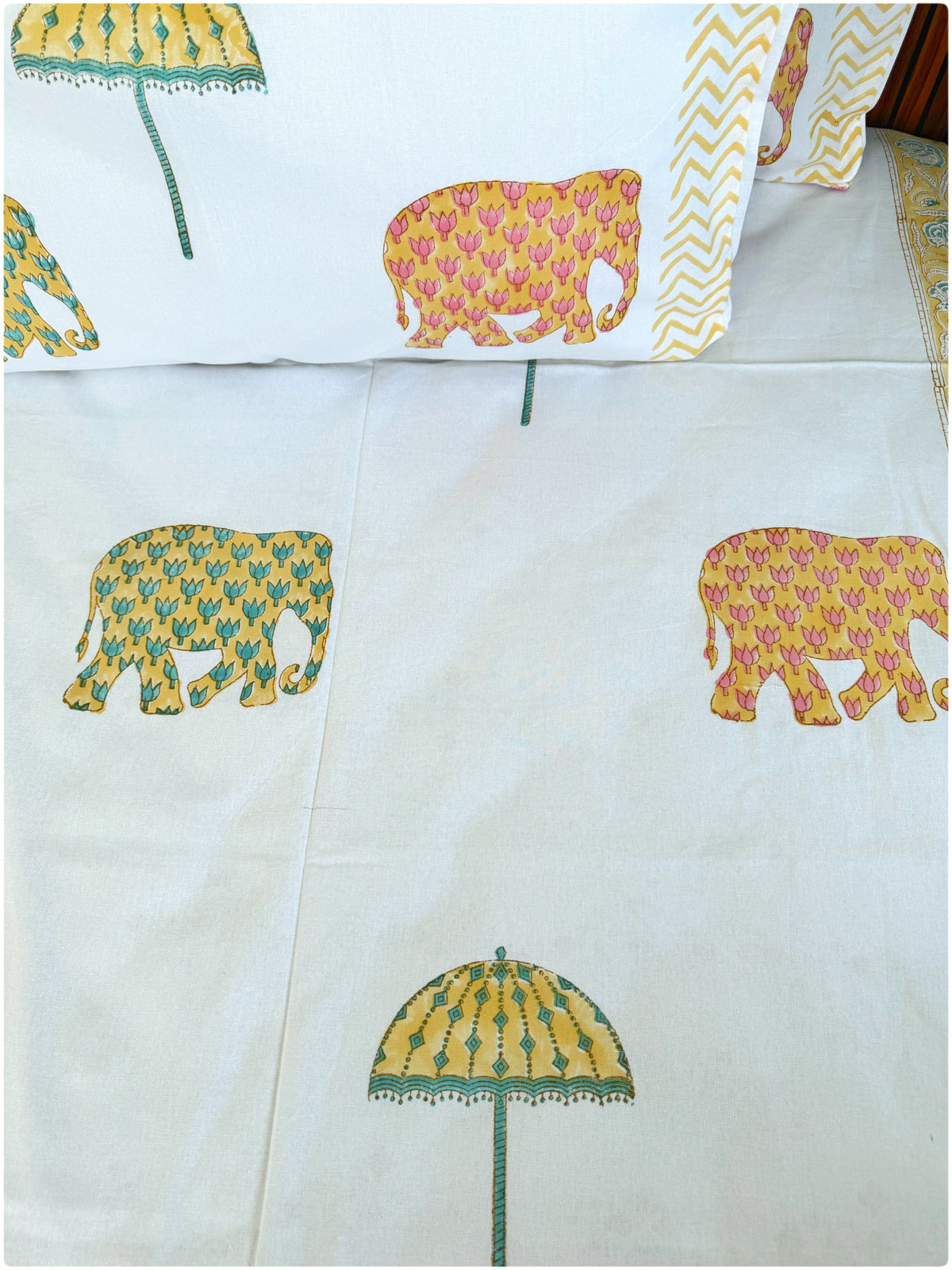 Golden Meadow Handblock Queen Bedsheet