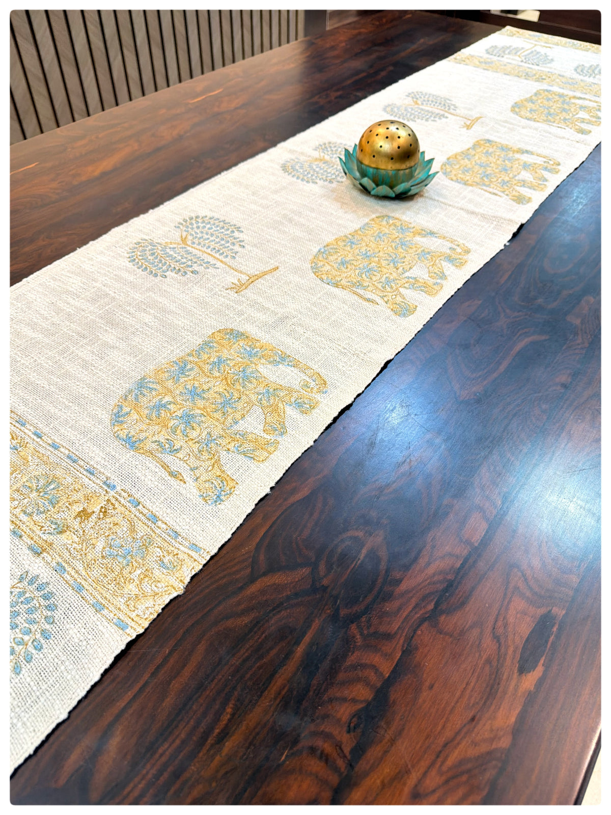 Jute Yellow Elephants Table Runner – (13 x 72 Inches)
