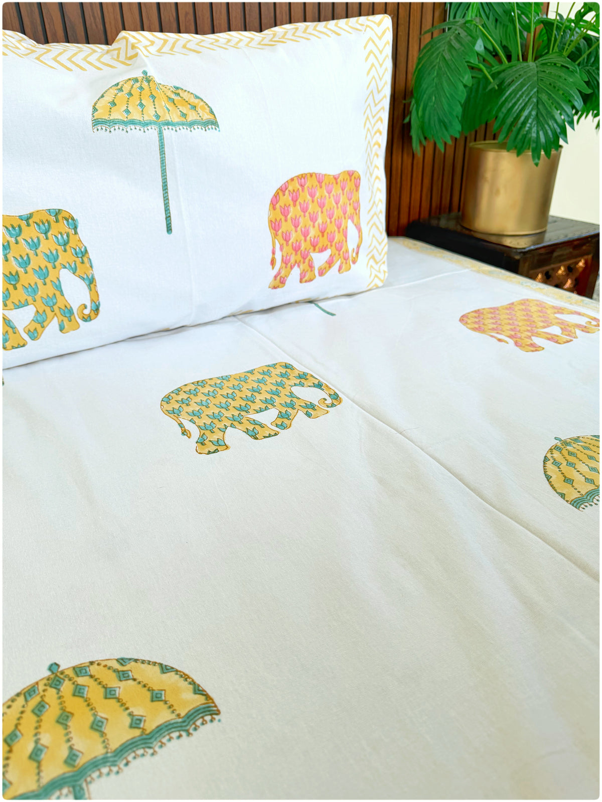 Golden Meadow Handblock Queen Bedsheet