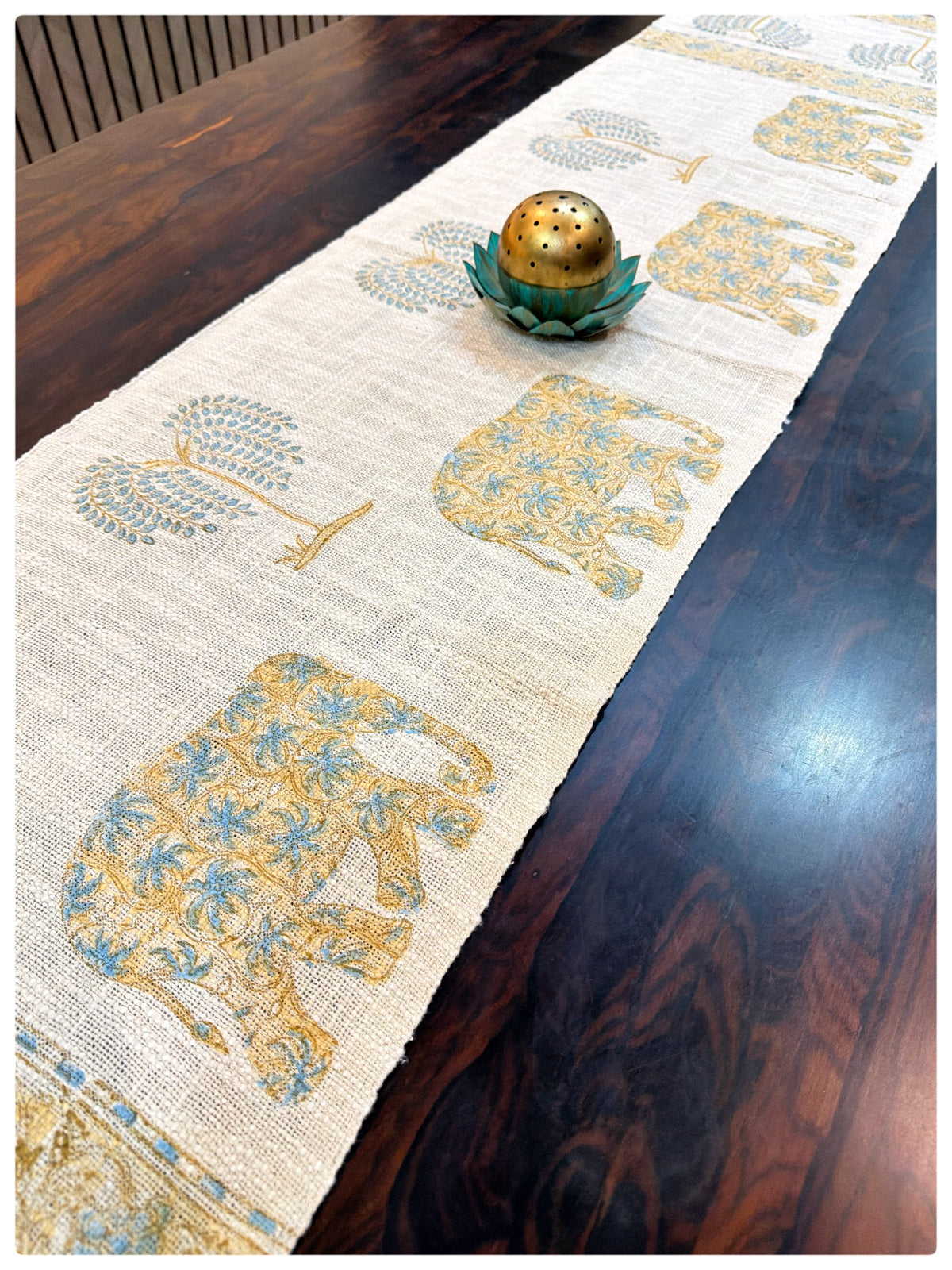 Jute Yellow Elephants Table Runner – (13 x 72 Inches)